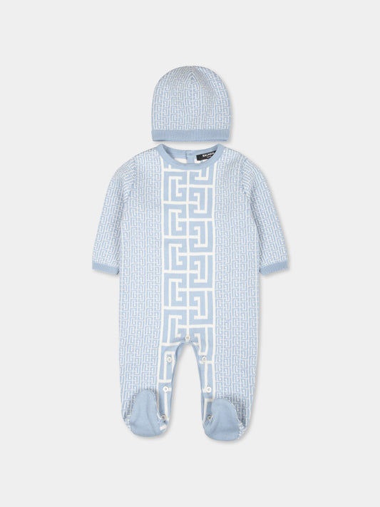 Set tutina celeste per neonato con motivo geometrico,Balmain Kids,BVB58A Z2312 102CE