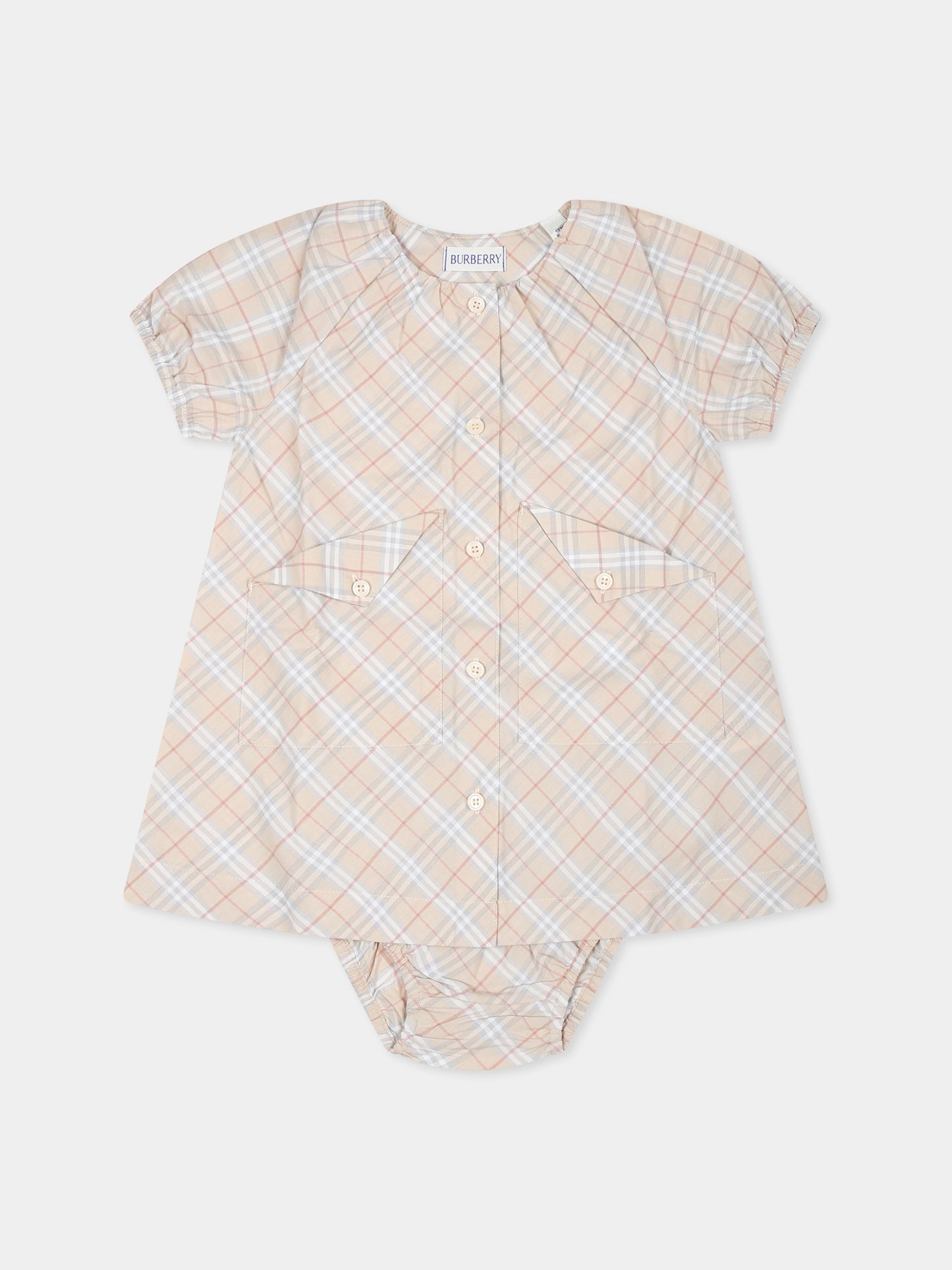 Vestito beige per neonata con check vintage,Burberry Kids,8092759 A2205