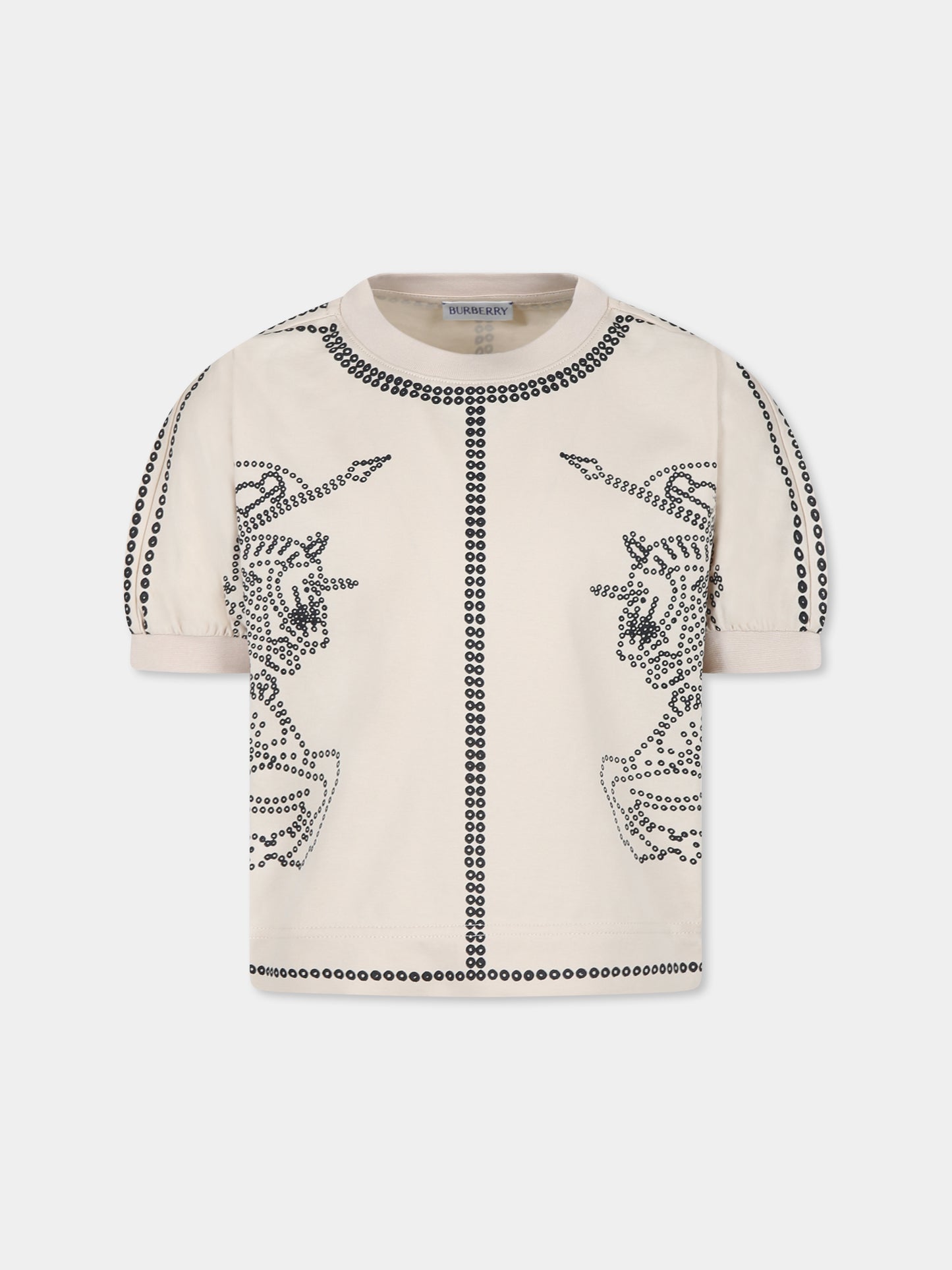 T-shirt avorio per bambina con cavaliere equestre,Burberry Kids,8088669 B8620