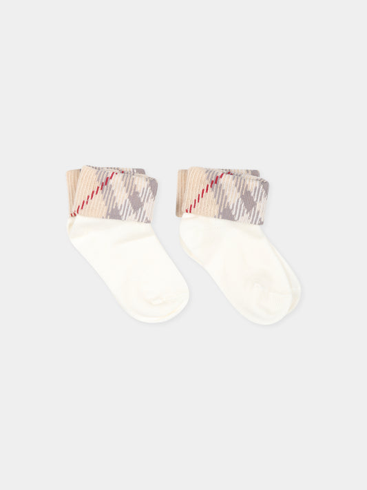 Set calzini avorio per neonati con check vinatge,Burberry Kids,8096368 A1464