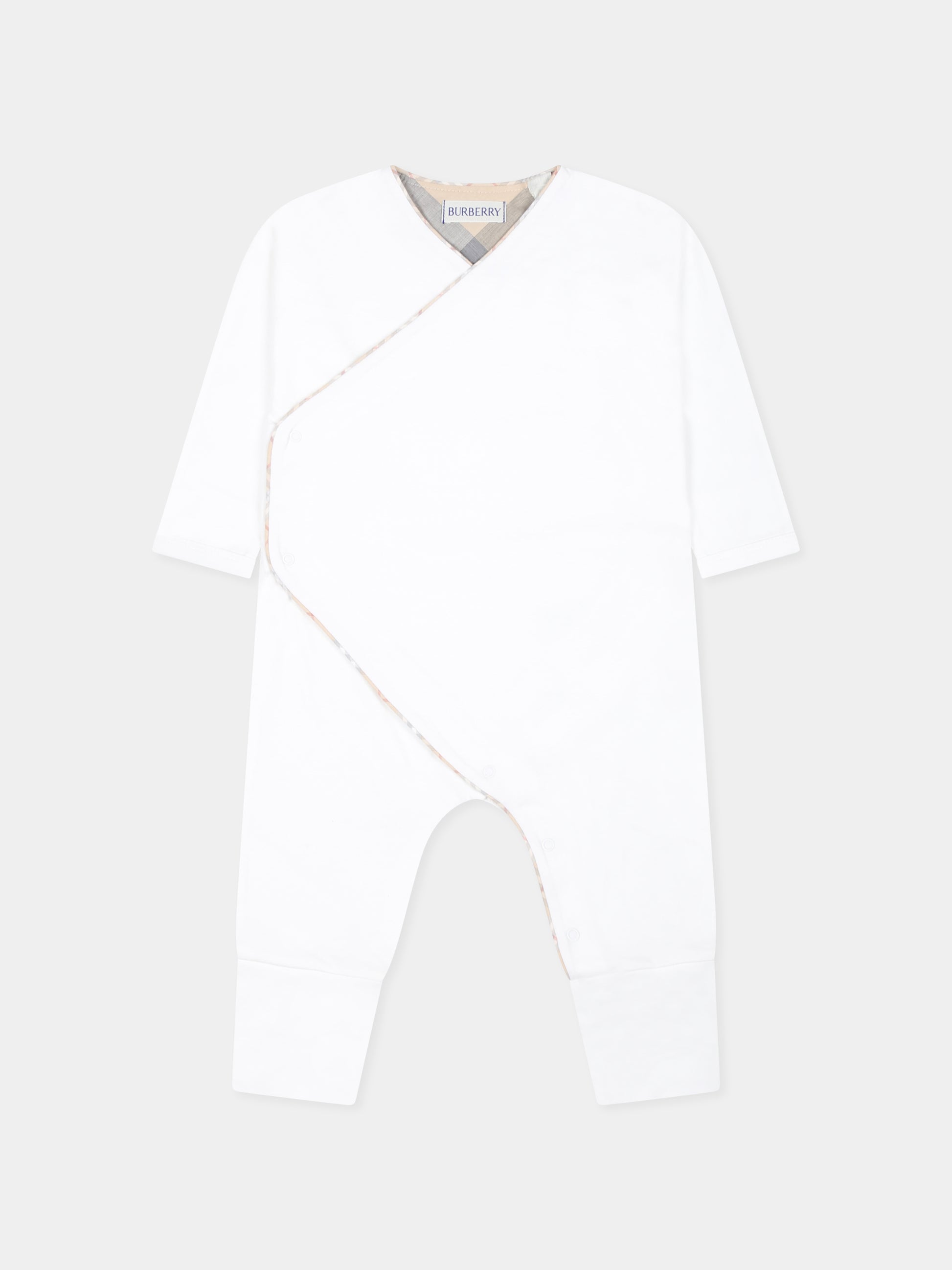 Set body bianco per neonati con check vinatge,Burberry Kids,8093120 A1464