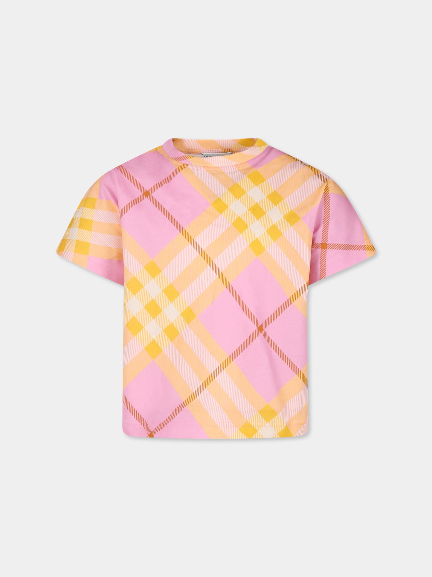 T-shirt rosa per bambina con check vintage,Burberry Kids,8088675 A2216