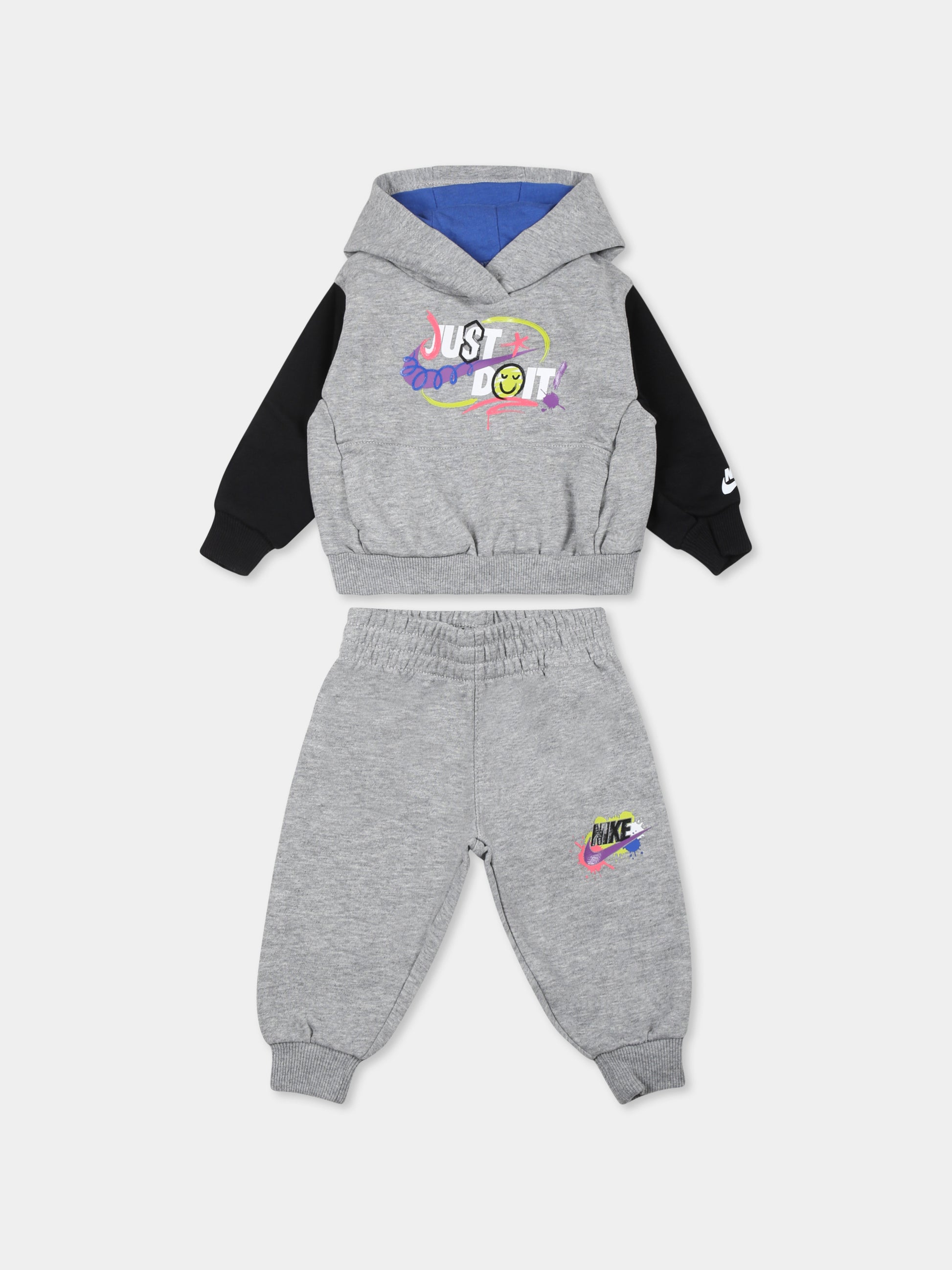 Completo grigio per neonato con smile e logo,Nike,66M279 042