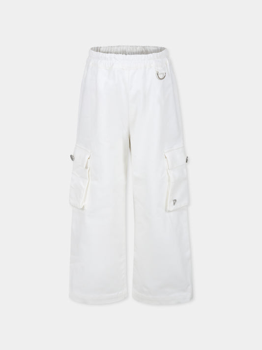 Pantaloni bianchi per bambina con logo,Dondup Kids,DFPA080 0 CE013 0000