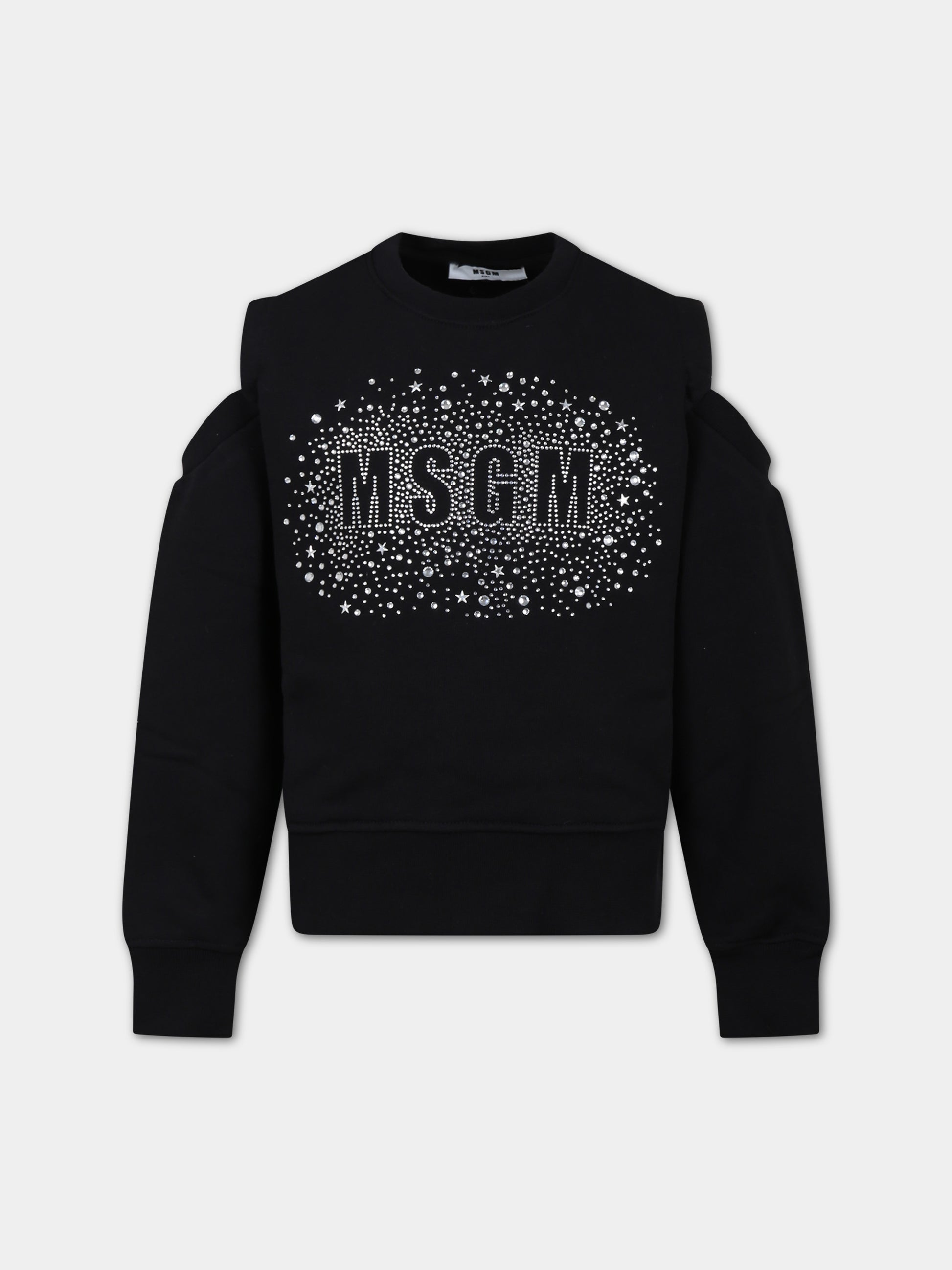 Felpa nera per bambina con logo e stelle,Msgm Kids,F3MSJGSW137 110