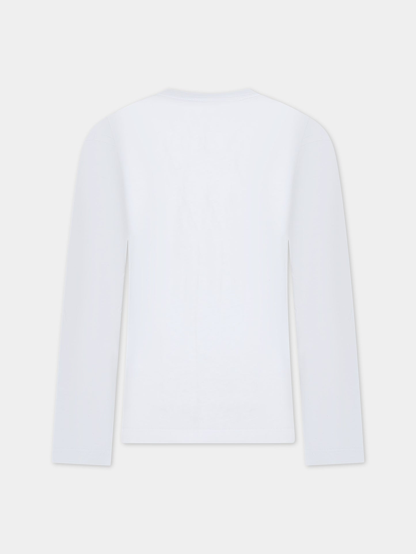 T-shirt bianca per bambina con logo e paillettes,Msgm Kids,F3MSJGTH062 001