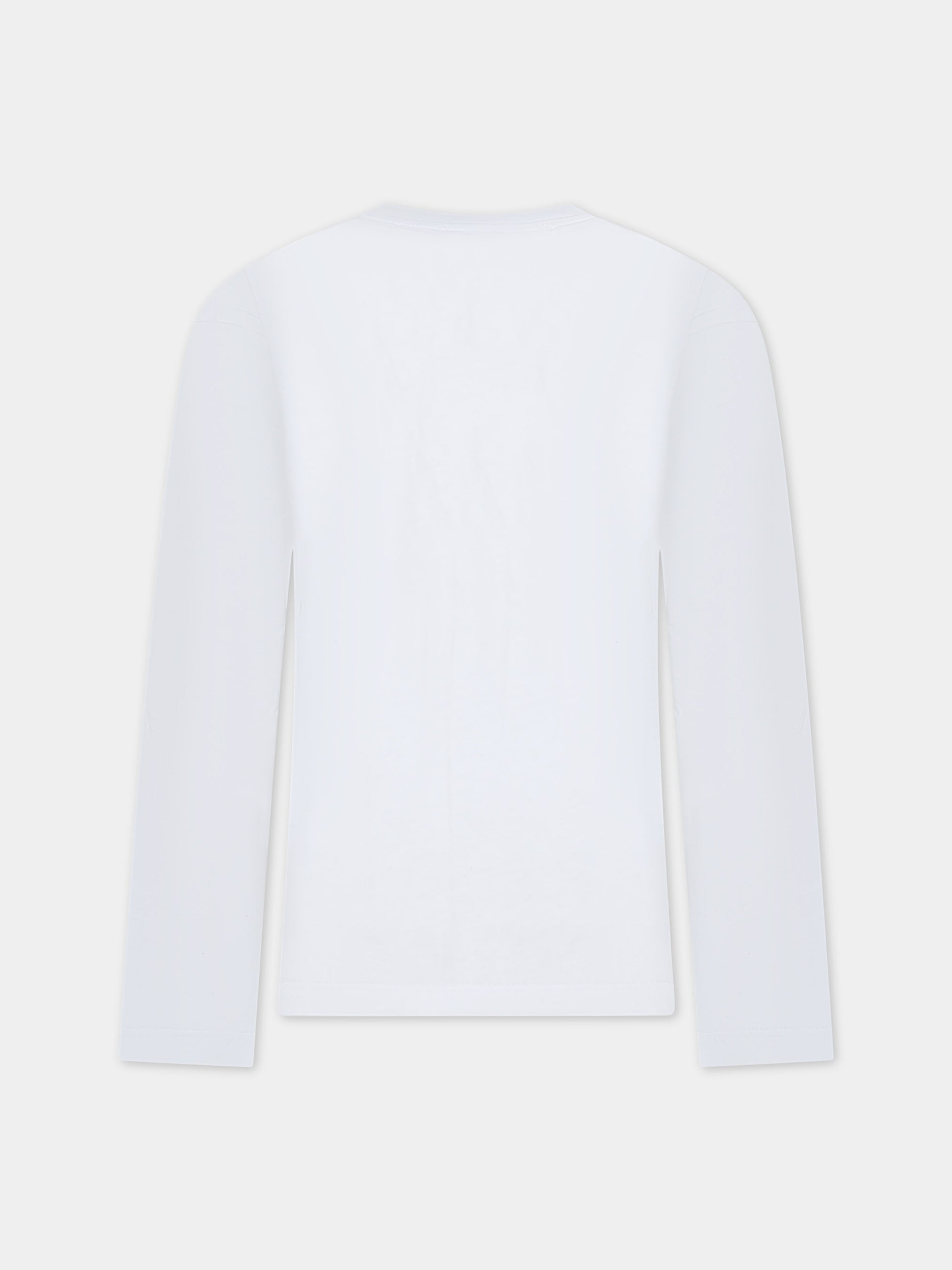 T-shirt bianca per bambina con logo e paillettes,Msgm Kids,F3MSJGTH062 001