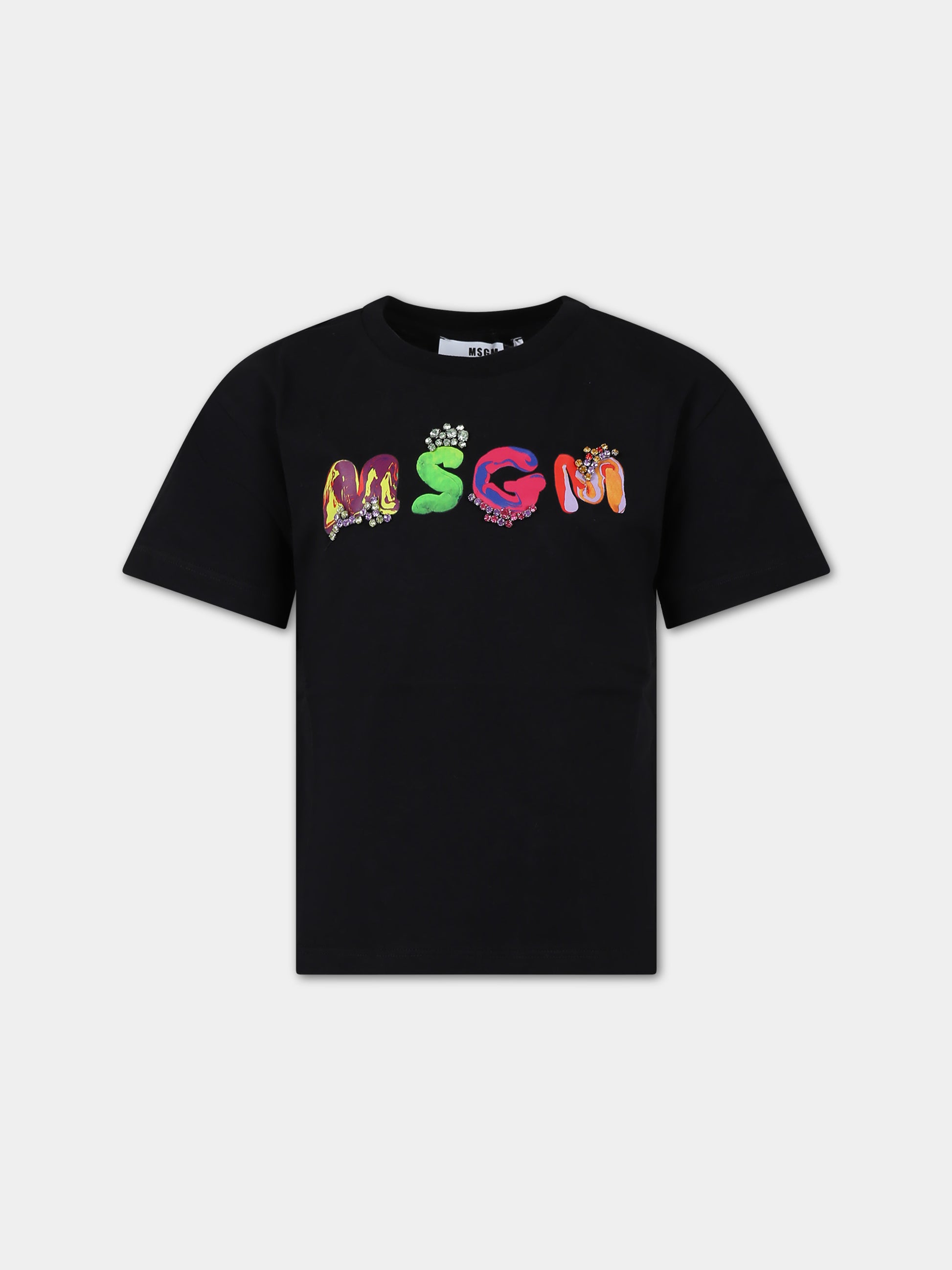 T-shirt nera per bambina con logo,Msgm Kids,F3MSJGTH084 110