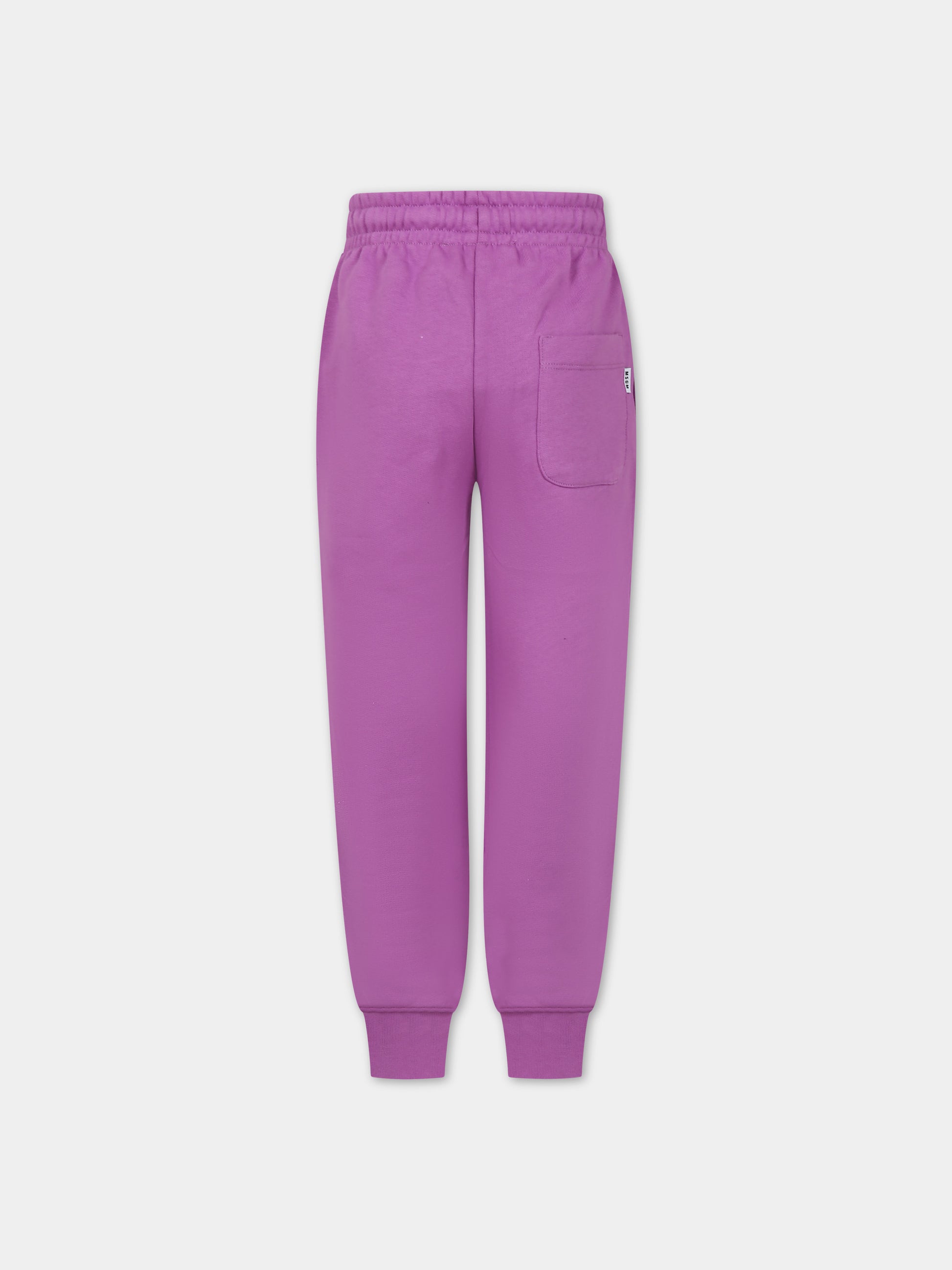Pantaloni lilla per bambina con logo,Msgm Kids,F3MSJUFP025 071