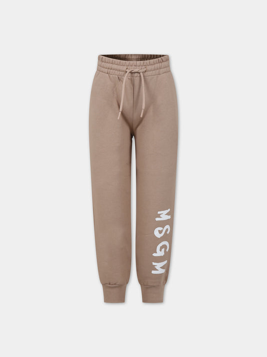 Pantaloni beige per bambini con logo,Msgm Kids,F3MSJUFP027 015