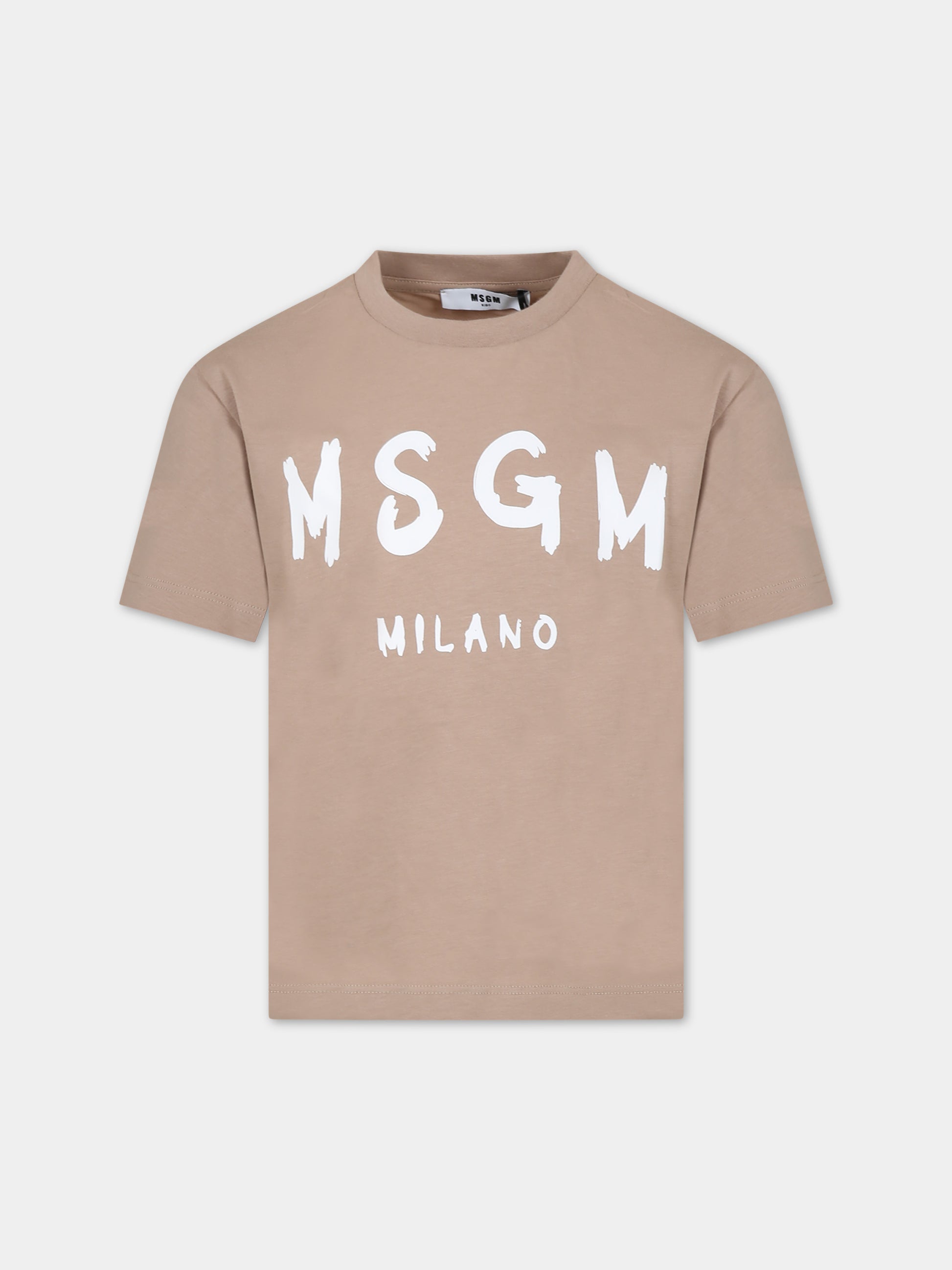 T-shirt beige per bambini con logo,Msgm Kids,F3MSJUTH011 015