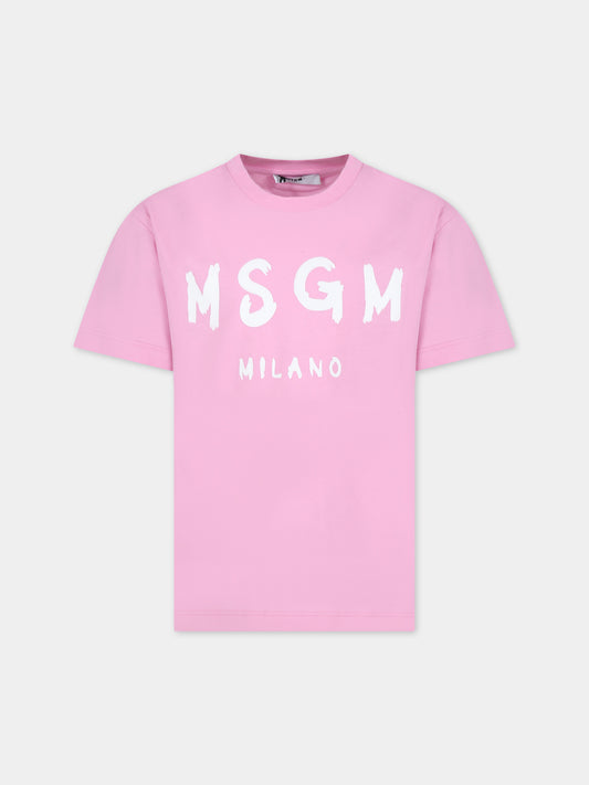 T-shirt rosa per bambina con logo,Msgm Kids,F3MSJUTH011 042
