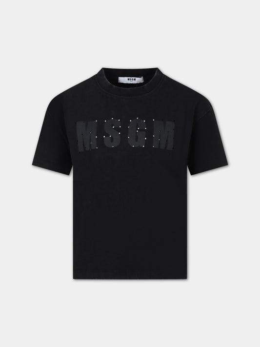 T-shirt nera per bambini con logo,Msgm Kids,F3MSJUTH181 110