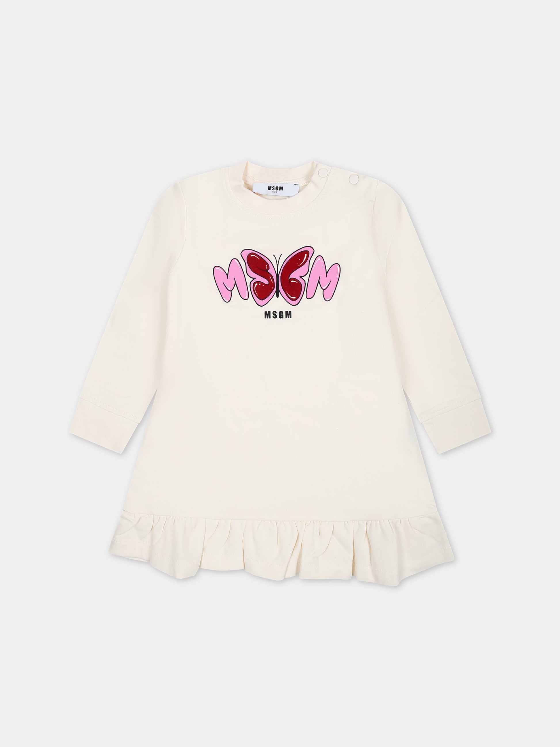 Vestito avorio per neonata con logo,Msgm Kids,F3MSNGDR222 013