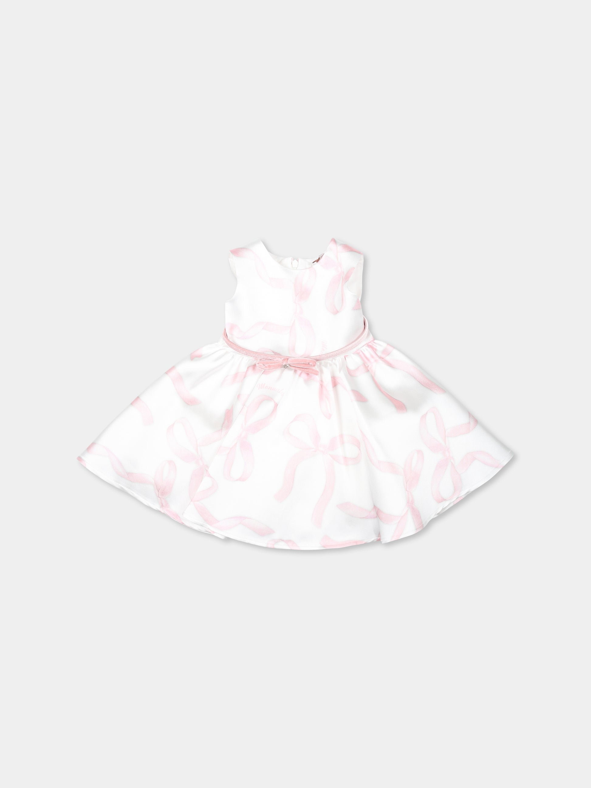 Vestito bianco per bambina con stampa fiocchi,Monnalisa,73D903 4651 0191