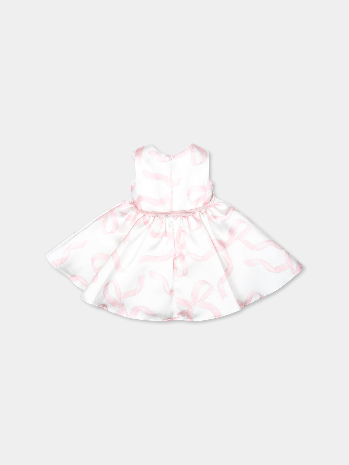 Vestito bianco per bambina con stampa fiocchi,Monnalisa,73D903 4651 0191