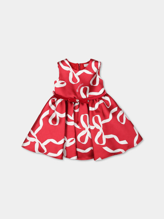 Vestito rosso per bambina con stampa fiocchi,Monnalisa,73D903 4651 4301