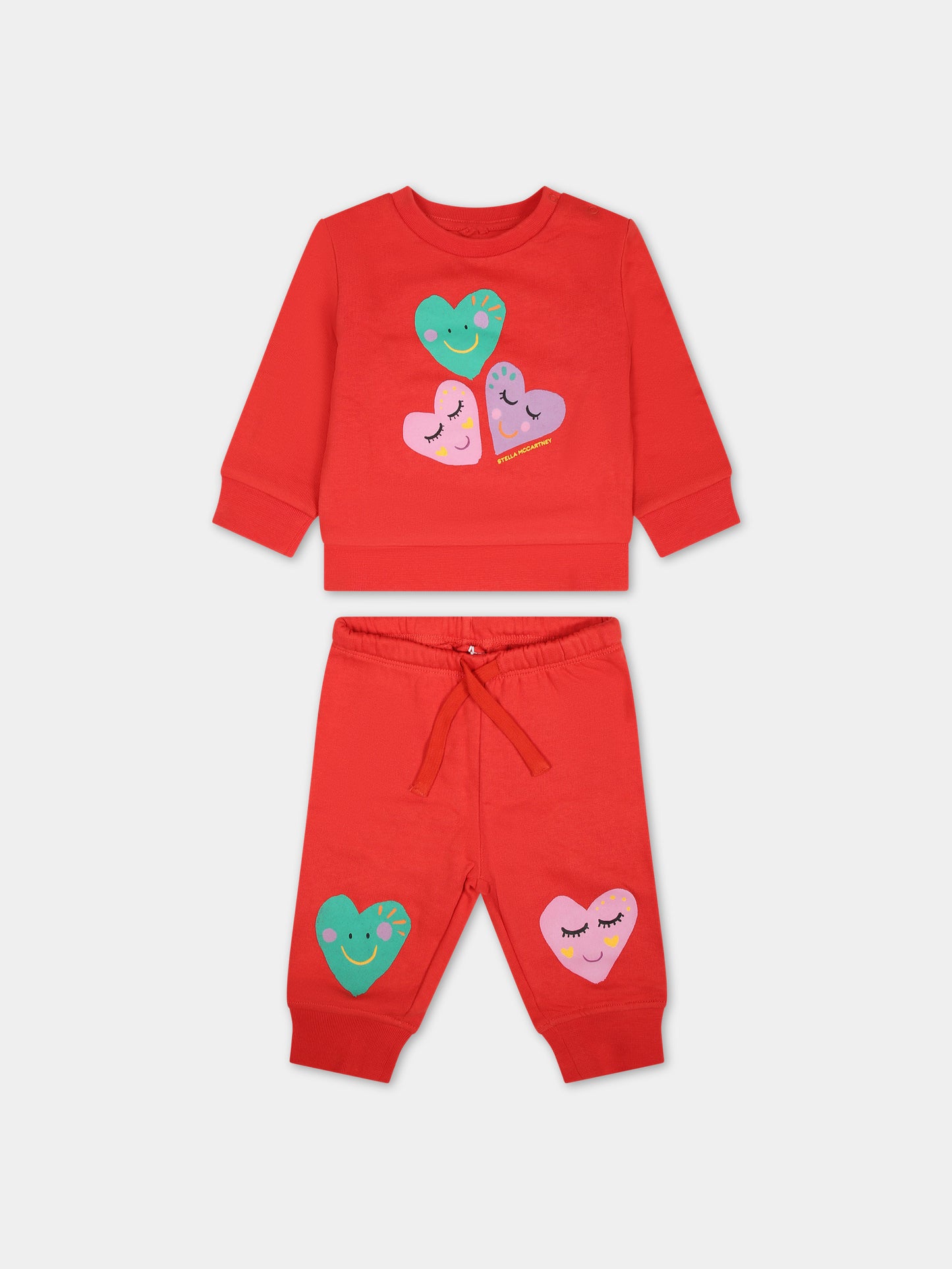 Completo rosso per neonata con cuori multicolor,Stella Mccartney Kids,TT3040 Z0447 412