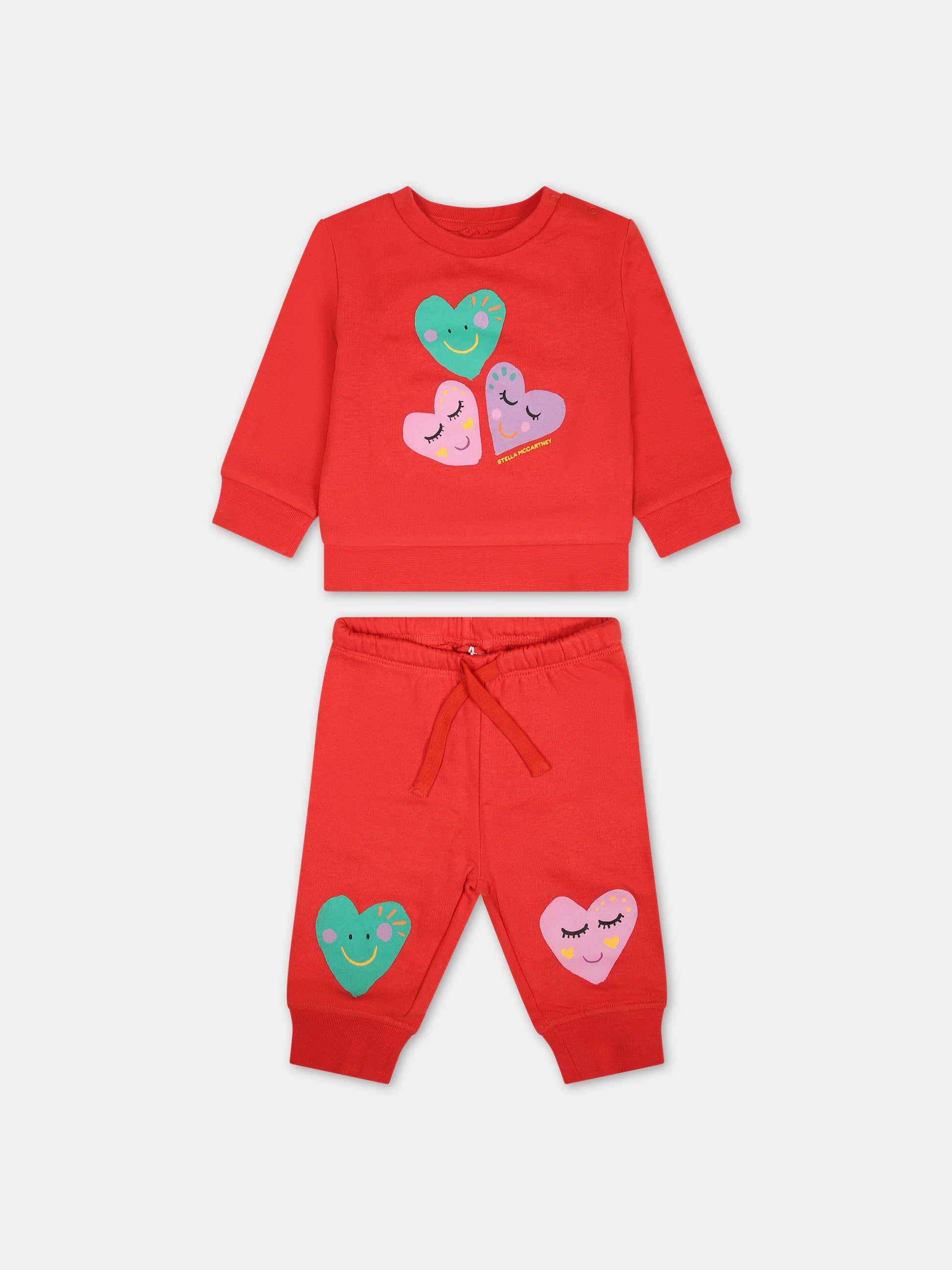 Completo rosso per neonata con cuori multicolor,Stella Mccartney Kids,TT3040 Z0447 412