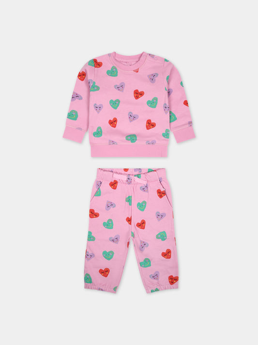 Completo rosa per neonata con cuori multicolor all-over,Stella Mccartney Kids,TT3050 Z1482 547MC