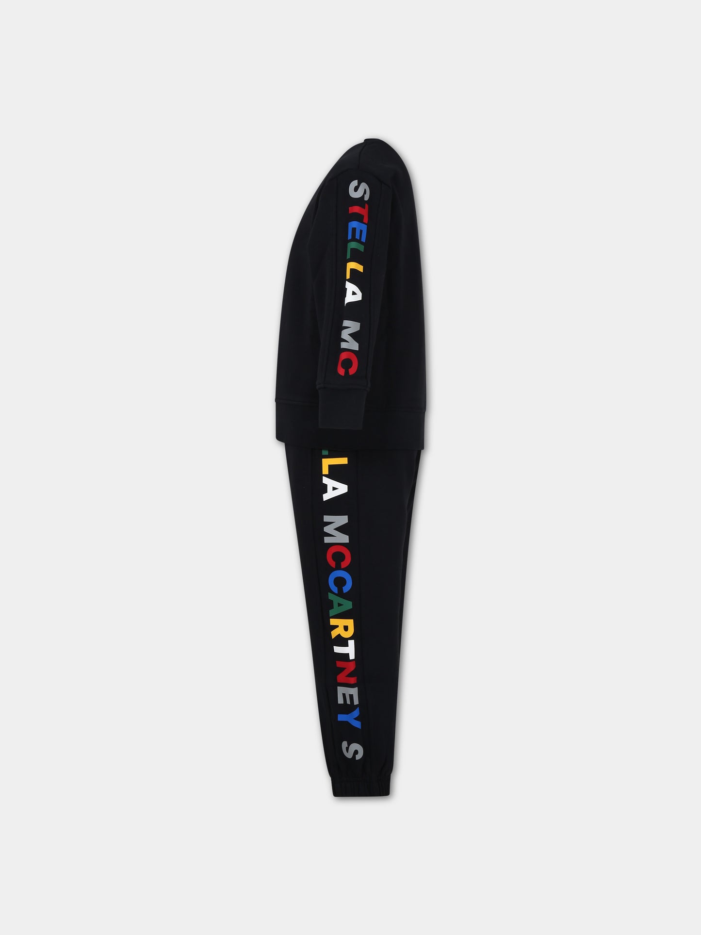 Completo nero per bambino con bande laterali con logo multicolor,Stella Mccartney Kids,TT3P90 Z0409 930