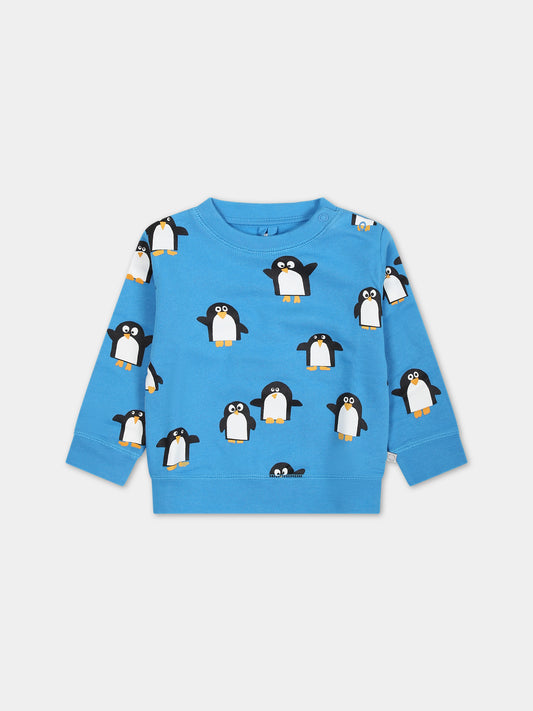 Felpa azzurra per neonato con pinguini all-over,Stella Mccartney Kids,TT4650Z1514 644MC