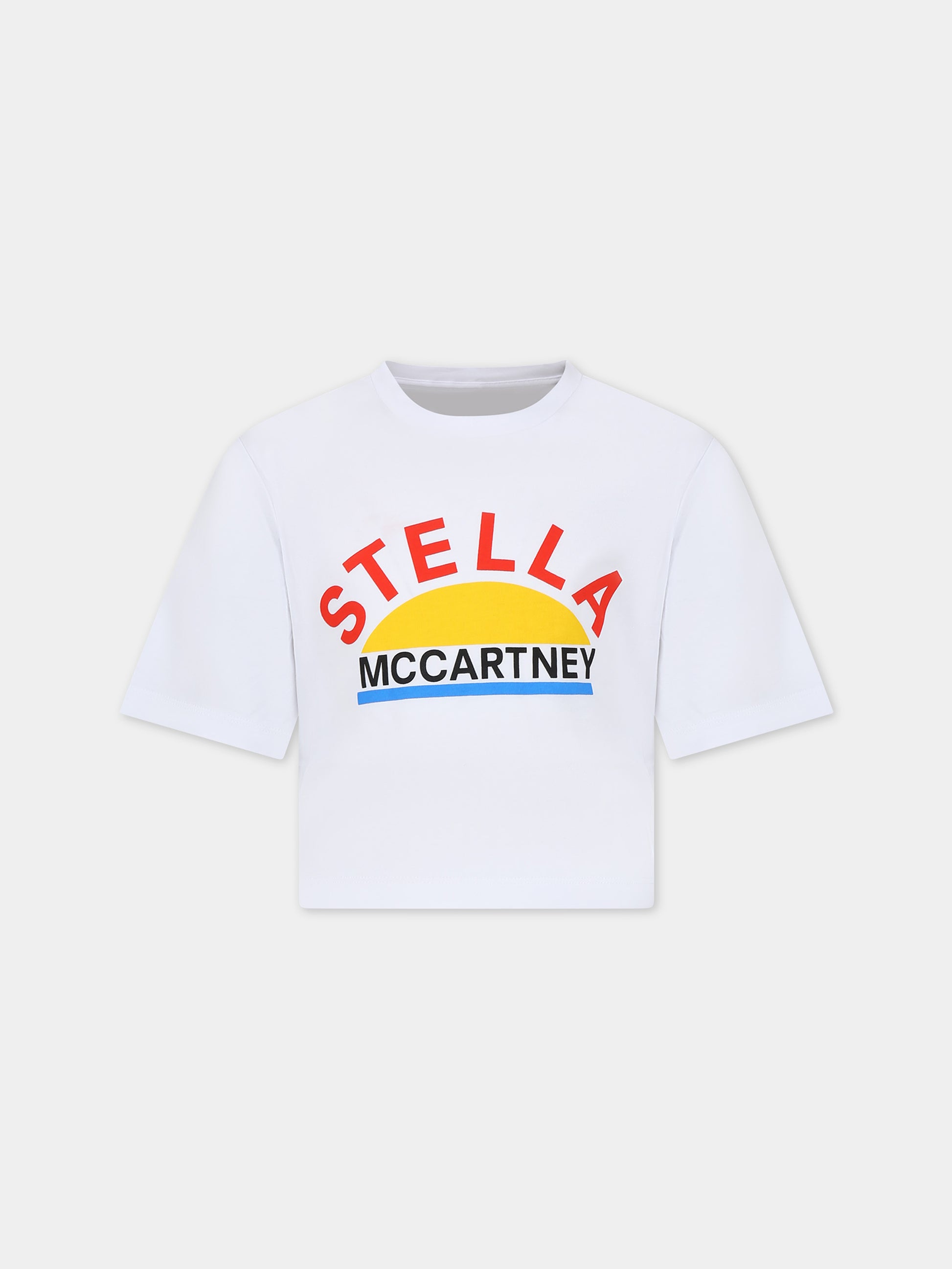 T-shirt bianca per bambina con stampa multicolor,Stella Mccartney Kids,TT8A31 Z0434 100