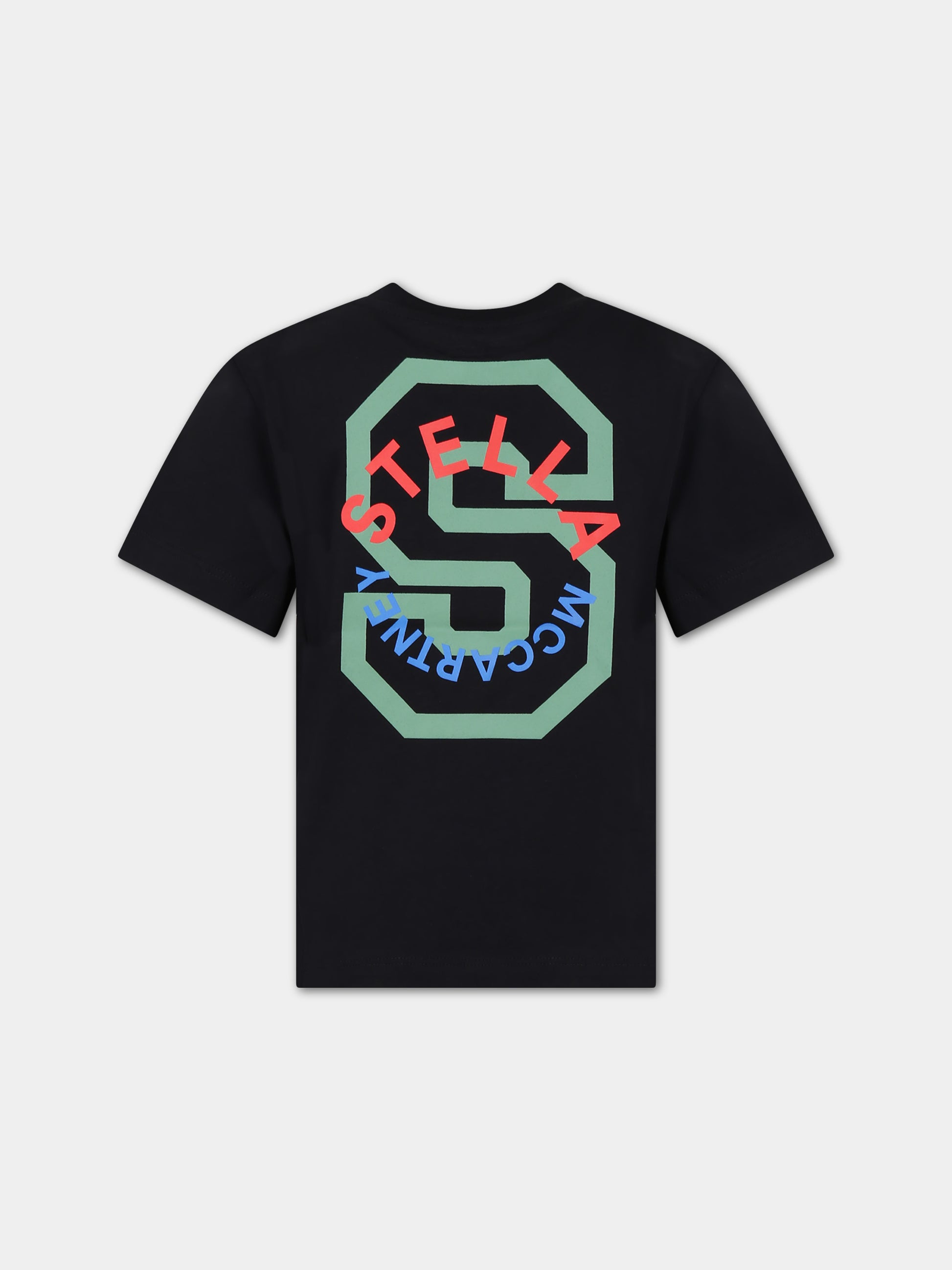 T-shirt nera per bambino con stampa multicolor,Stella Mccartney Kids,TT8P11 Z0434 930