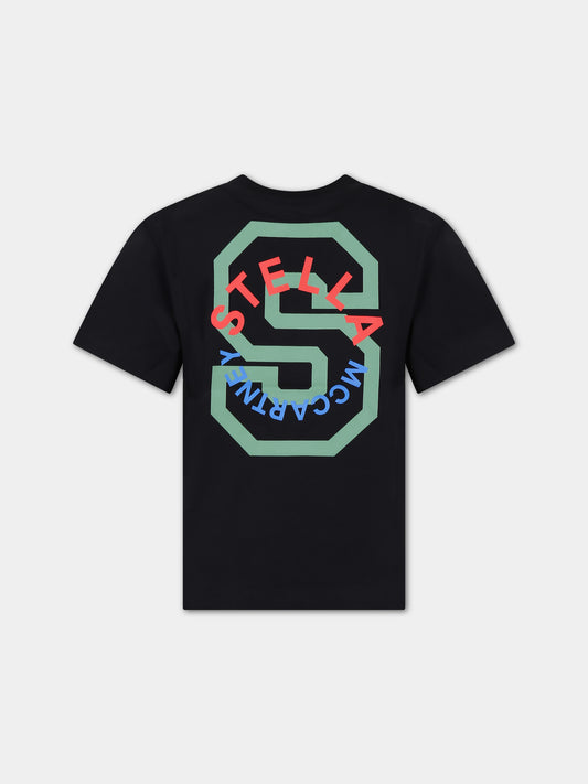 T-shirt nera per bambino con stampa multicolor,Stella Mccartney Kids,TT8P11 Z0434 930