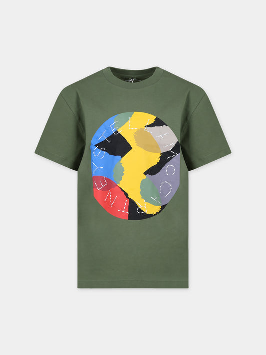 T-shirt verde per bambino con logo e stampa,Stella Mccartney Kids,TT8P21 Z0434 722
