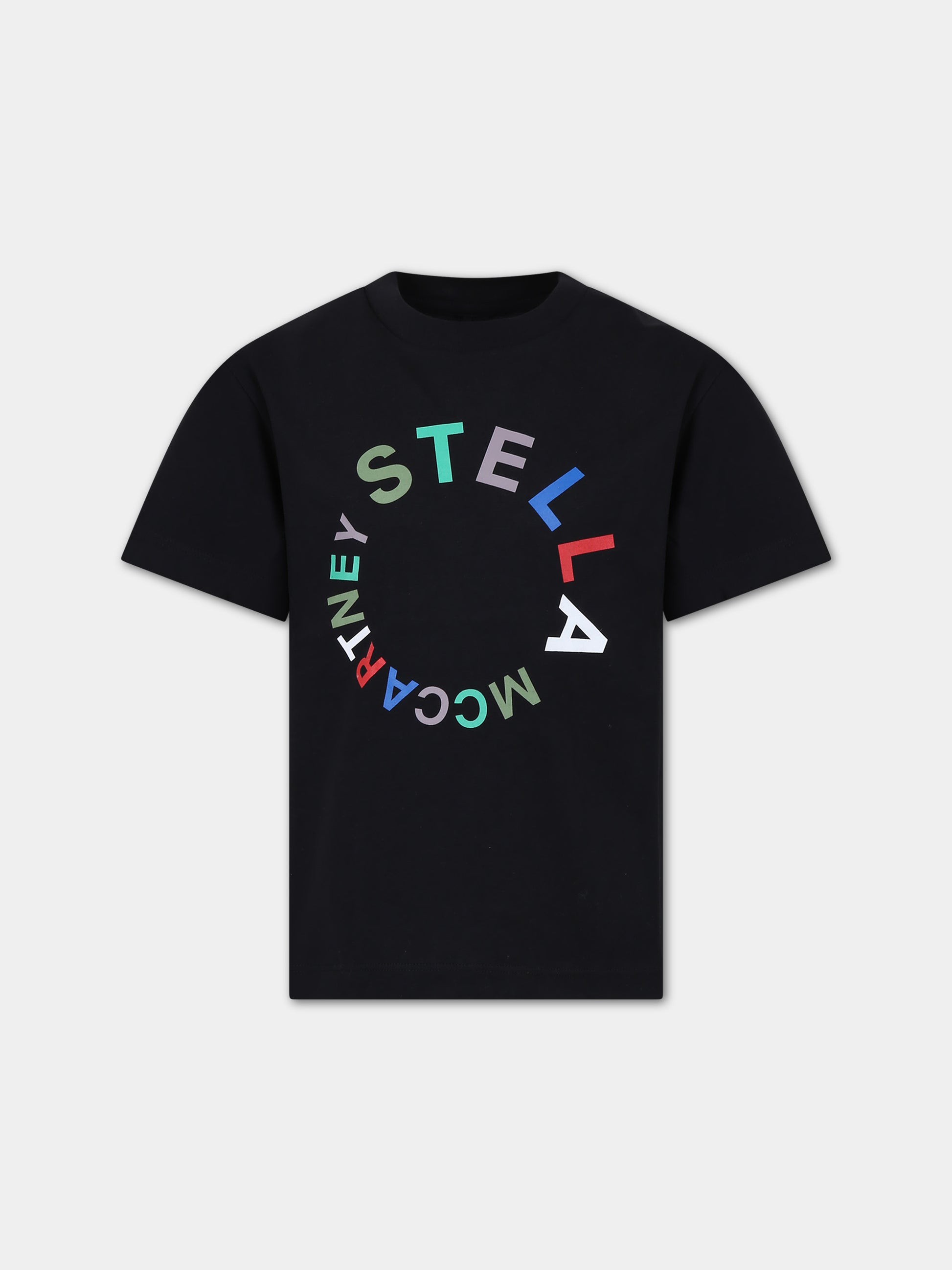 T-shirt nera per bambini con logo multicolor,Stella Mccartney Kids,TT8S31 Z0434 930