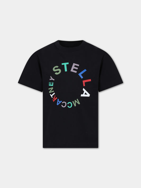T-shirt nera per bambini con logo multicolor,Stella Mccartney Kids,TT8S31 Z0434 930