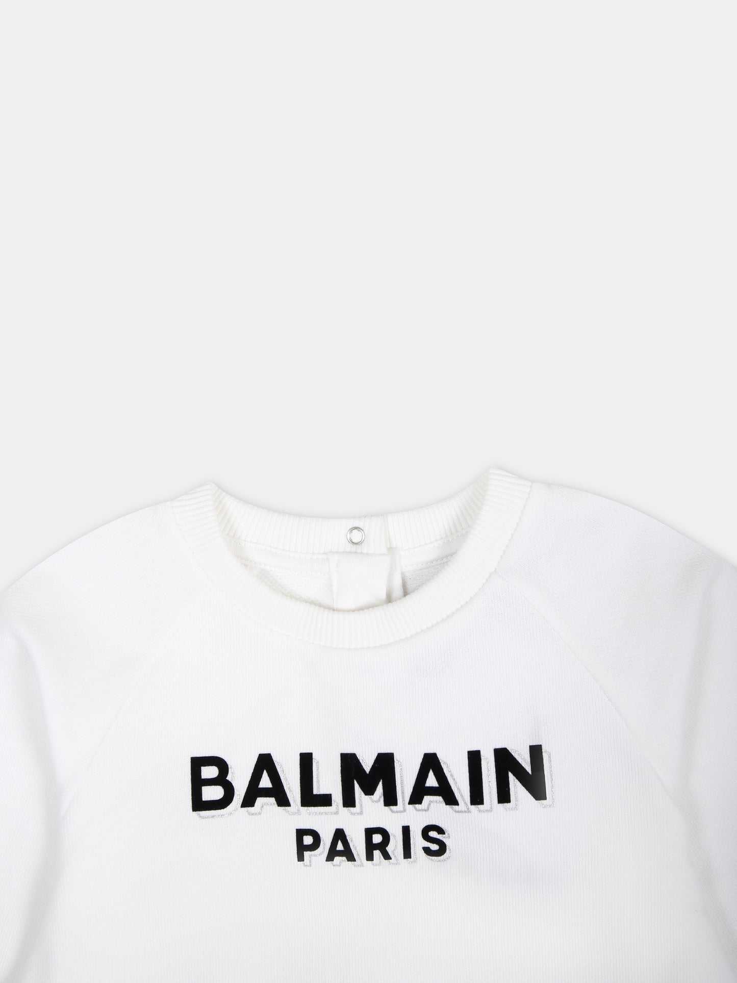 Vestito bianco per neonata con logo nero,Balmain Kids,BT1000 Z000 100AG