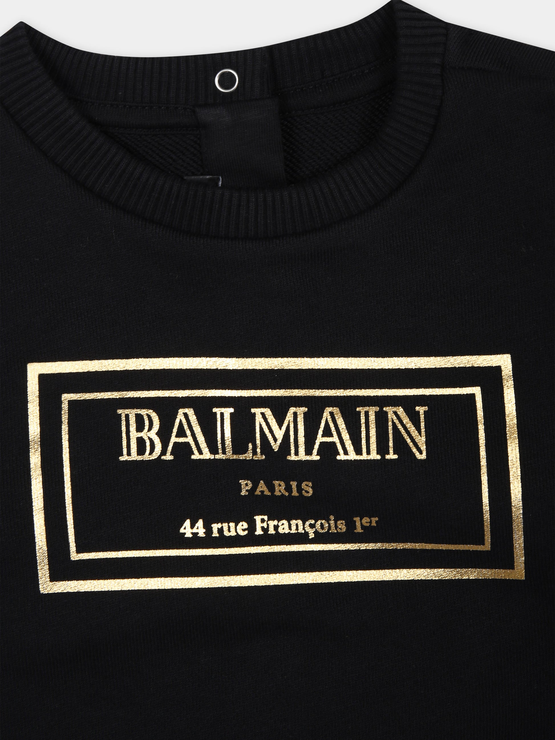 Felpa nera per neonati con logo oro,Balmain Kids,BT4610 Z0081 930OR