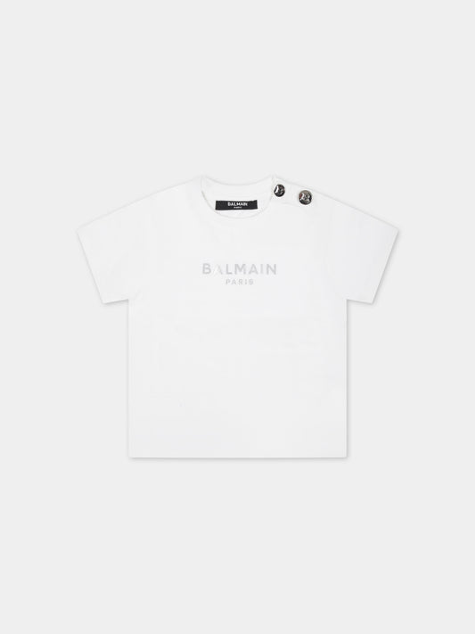 T-shirt bianca per neonata con logo,Balmain Kids,BT8001 Z0057 100AG