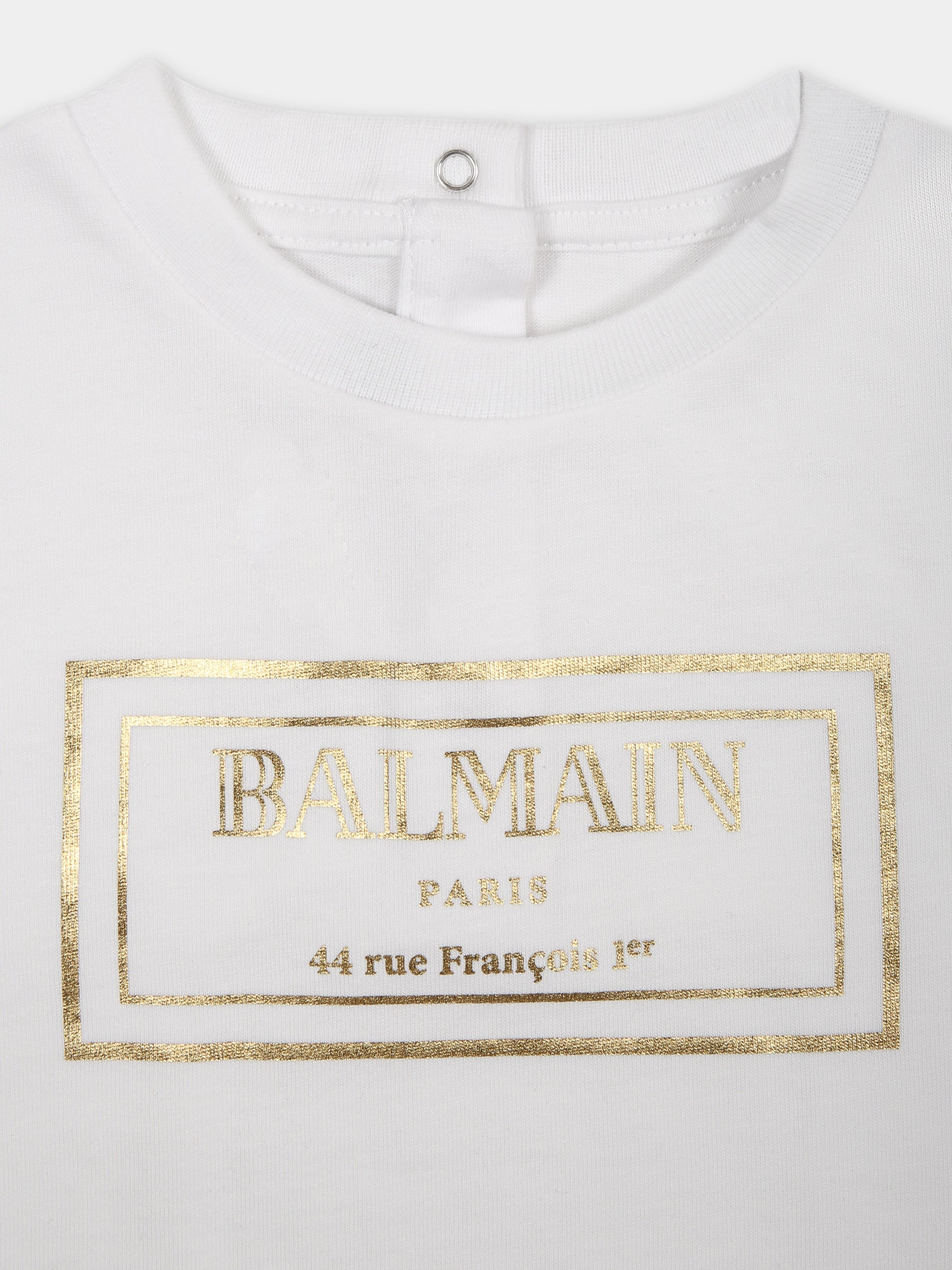 T-shirt bianca per neonati con logo oro,Balmain Kids,BT8631 Z0082 100OR