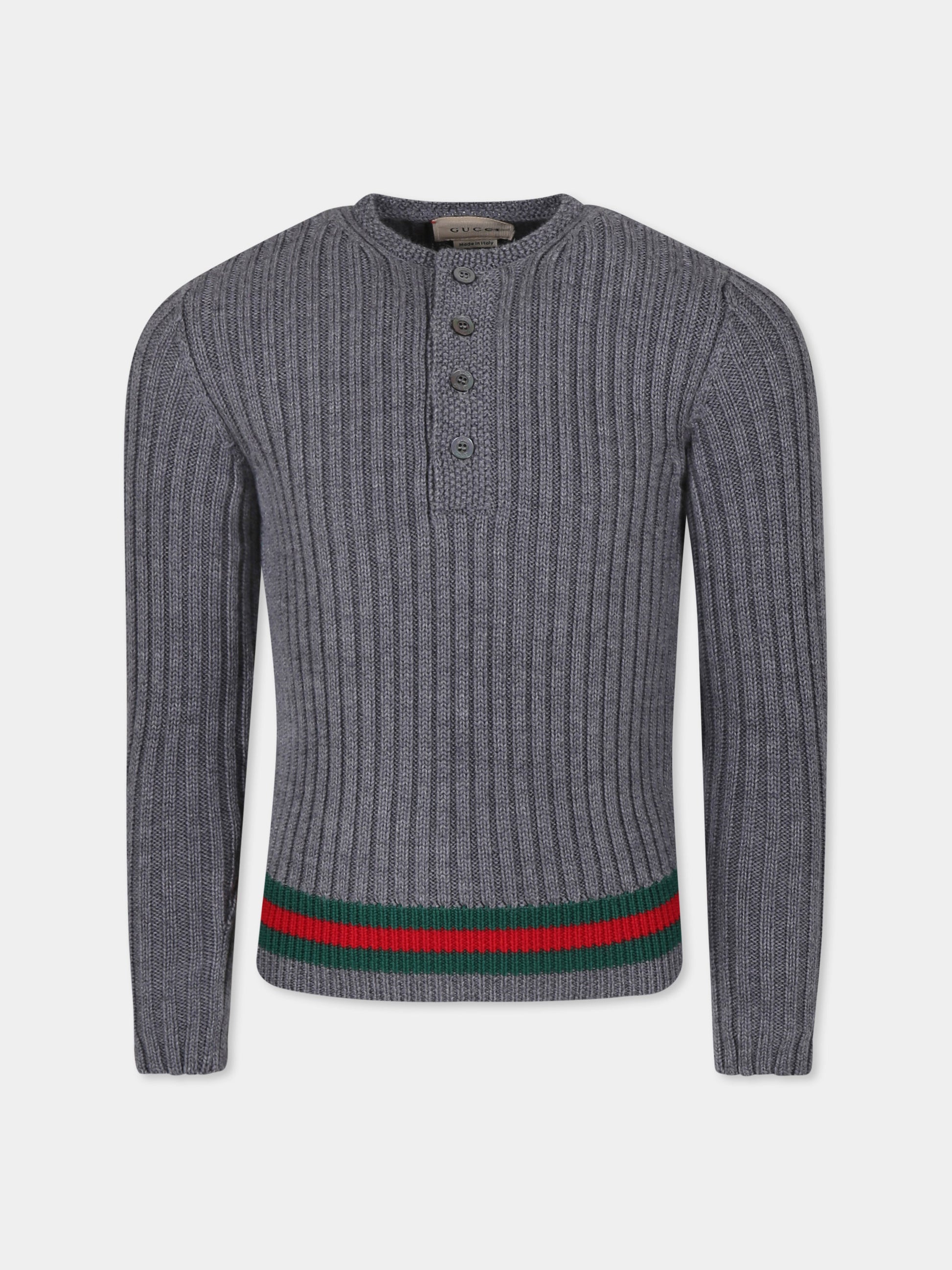 Maglione grigio per bambini con nastro Web,Gucci Kids,785284 XKD2W 1127