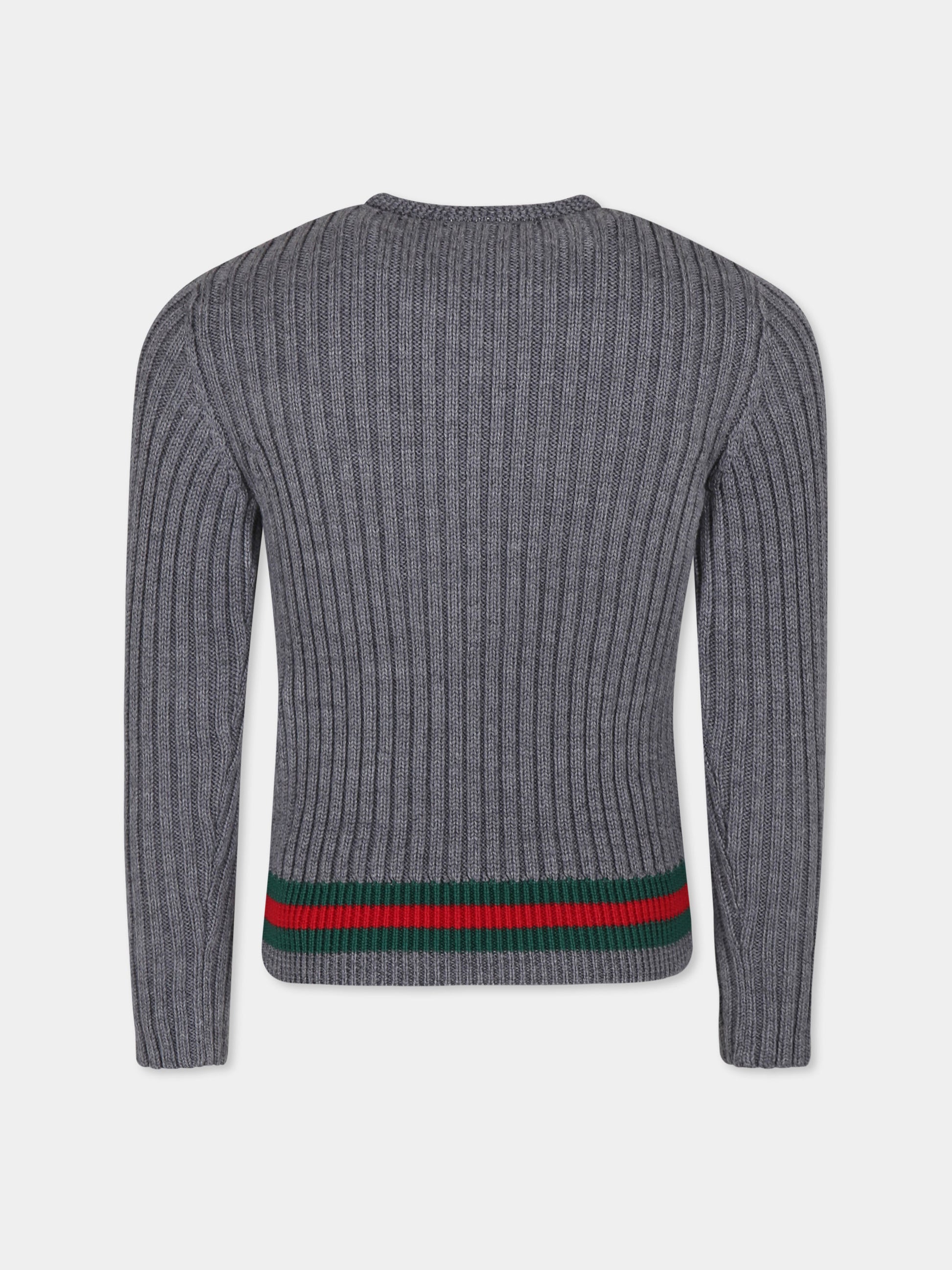 Maglione grigio per bambini con nastro Web,Gucci Kids,785284 XKD2W 1127