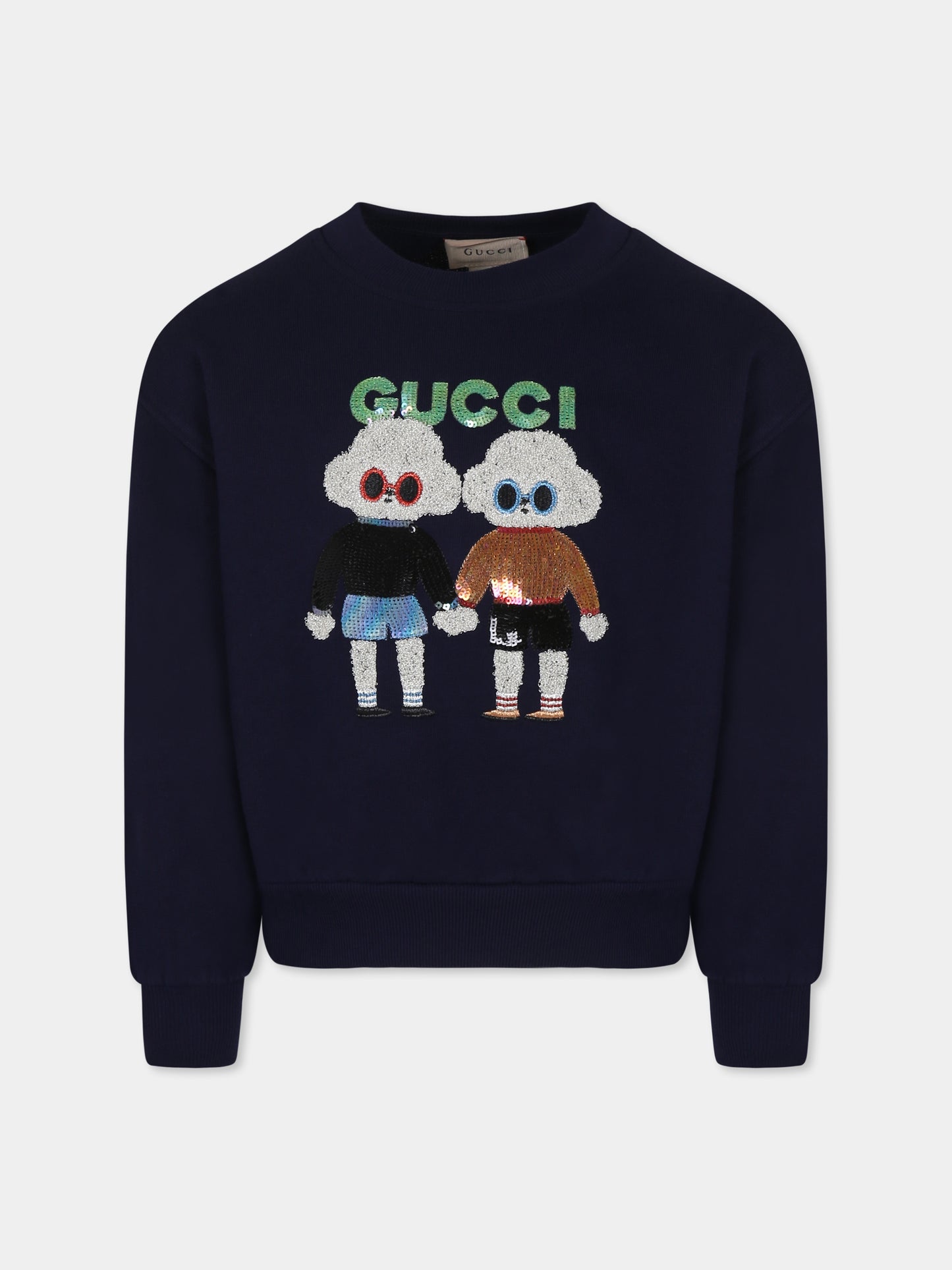 Felpa blu per bambina con cane Gucci,Gucci Kids,787335 XJGPD 4780
