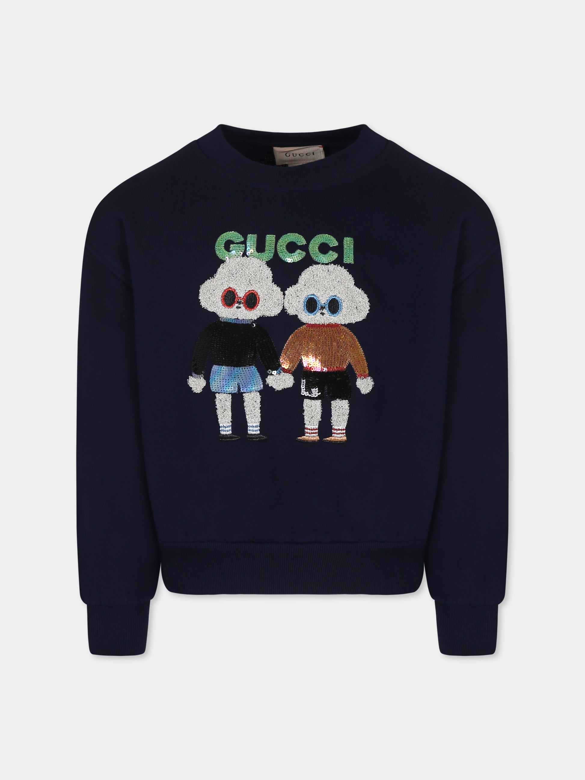Felpa blu per bambina con cane Gucci,Gucci Kids,787335 XJGPD 4780
