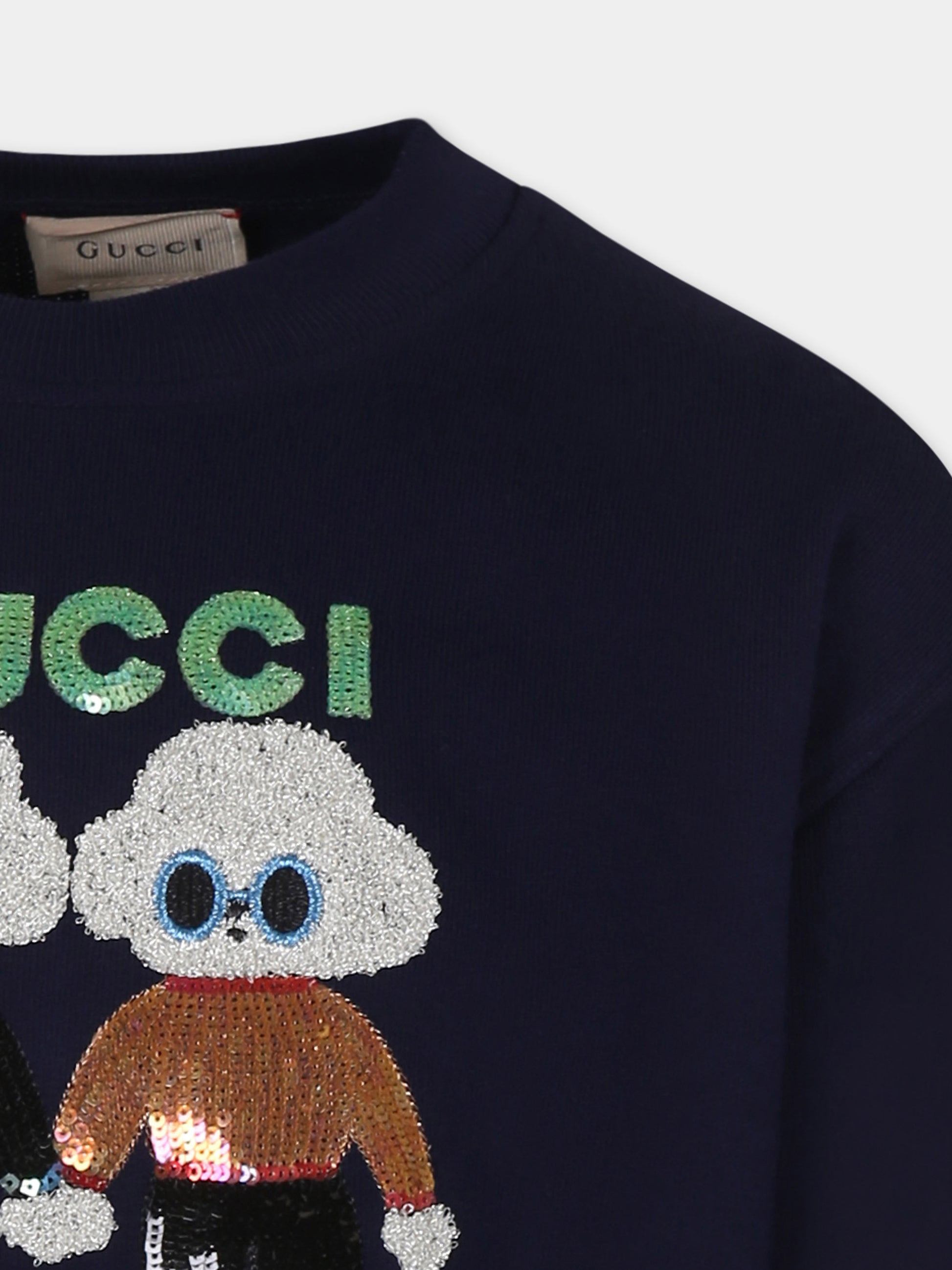 Felpa blu per bambina con cane Gucci,Gucci Kids,787335 XJGPD 4780