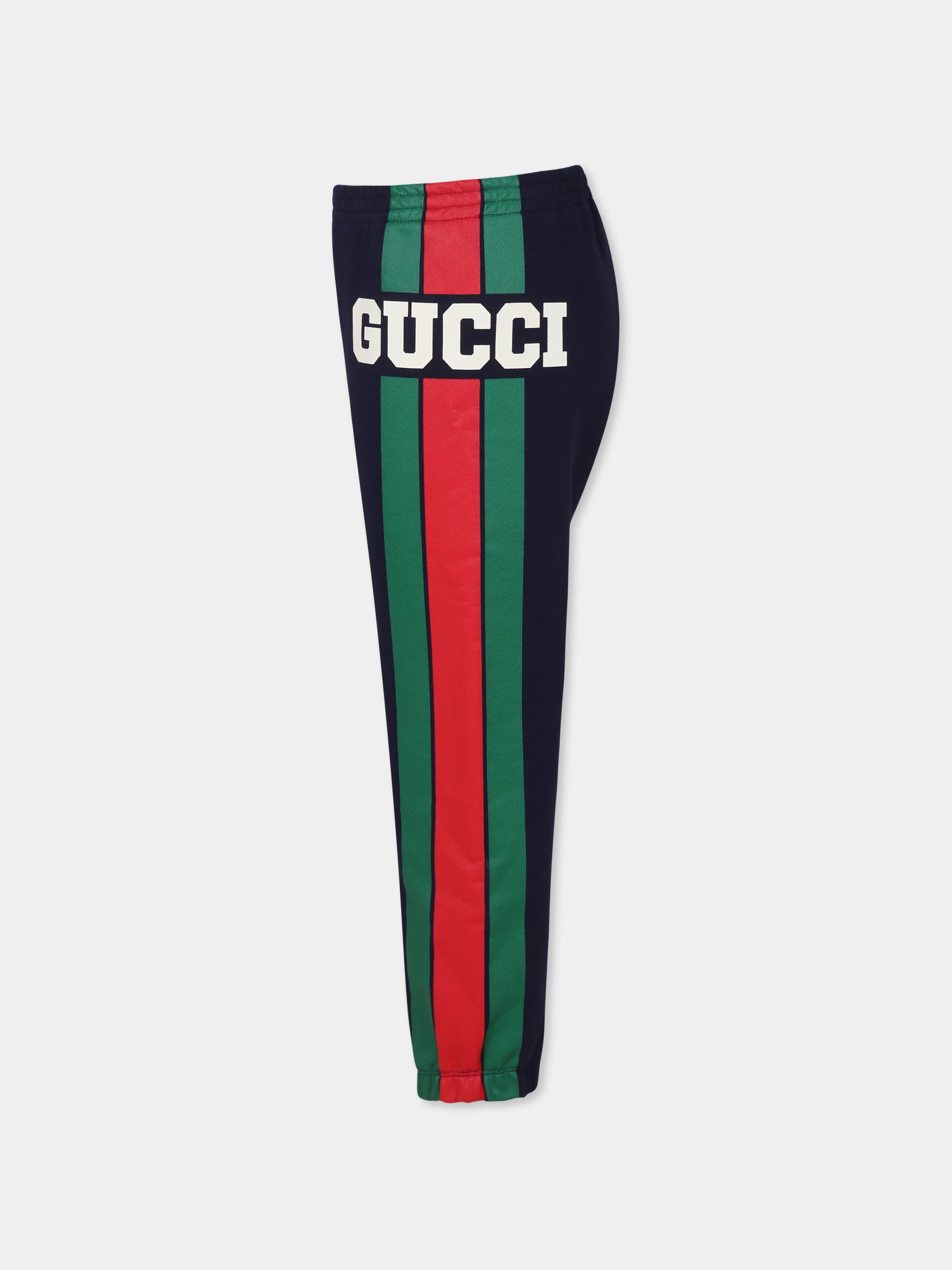 Pantaloni blu con dettaglio Web,Gucci Kids,791862 XJGOF 4392