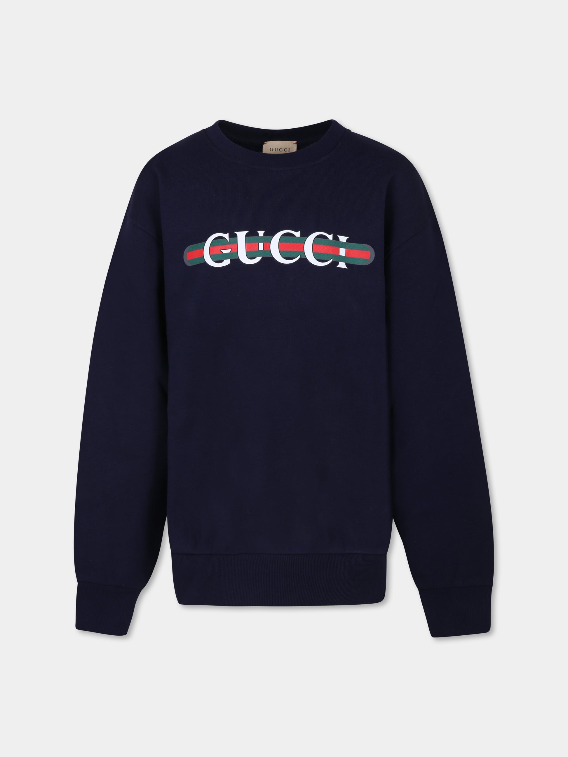 Felpa blu per bambini con logo,Gucci Kids,793528 XJGPJ 4392