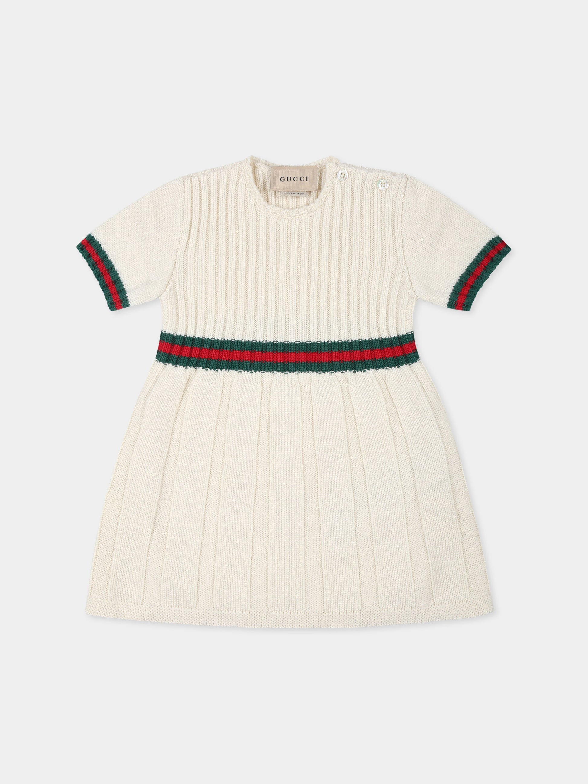 Vestito avorio per neonata con dettaglio Web,Gucci Kids,790773 XKD51 9112