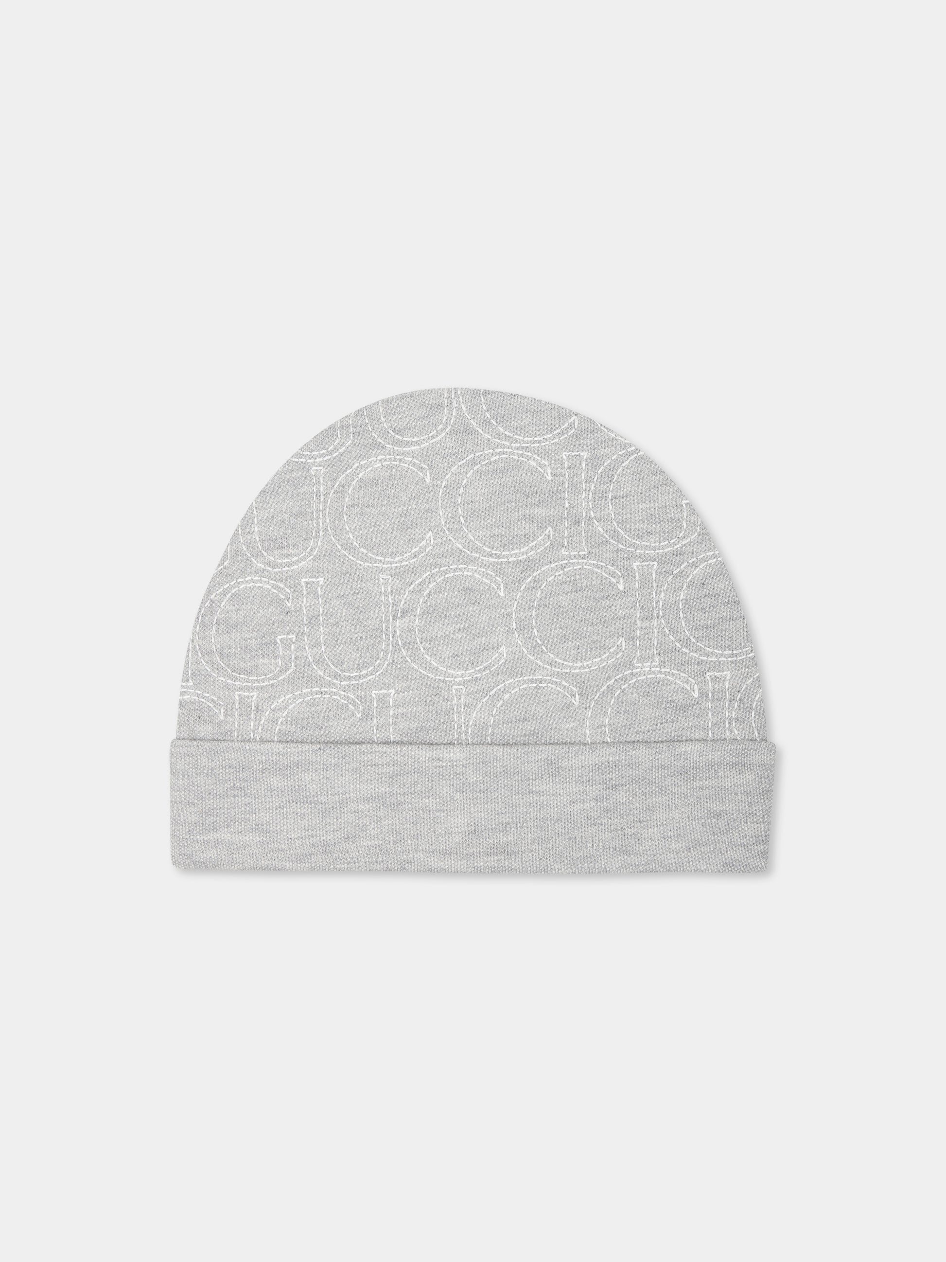 Cappello grigio per neonati con logo,Gucci Kids,792669 3KAAB 1400