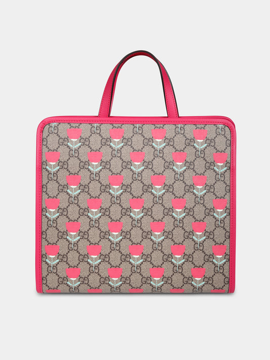 Borsa beige per bambina con stampa floreale,Gucci Kids,605614 FADK8 9777