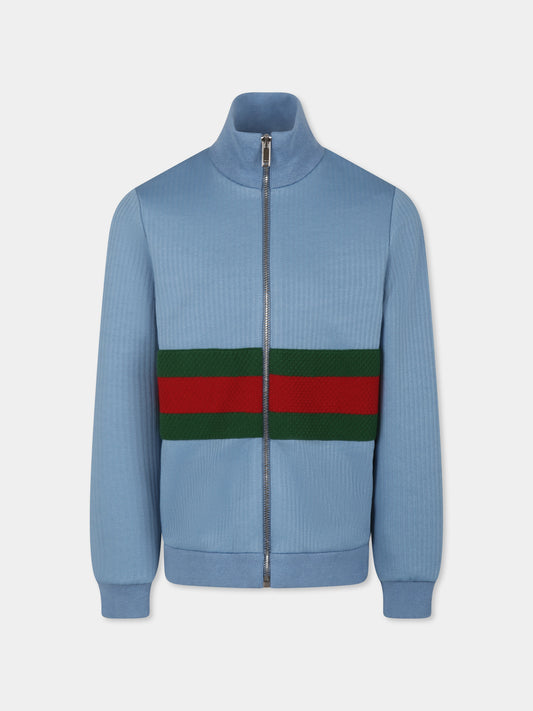 Felpa celeste per bambini con dettaglio Web,Gucci Kids,781507 XJGIZ 4565