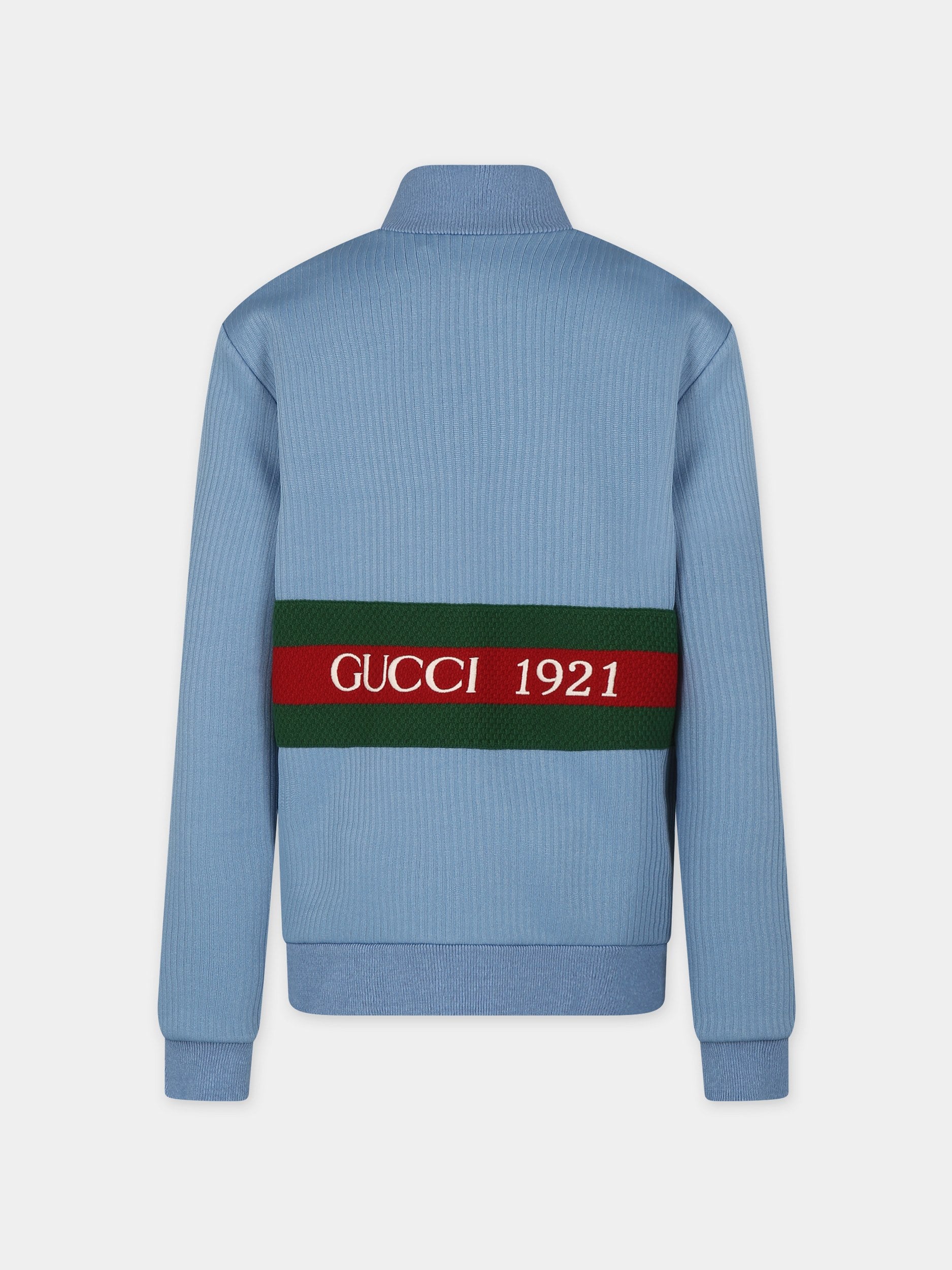 Felpa celeste per bambini con dettaglio Web,Gucci Kids,781507 XJGIZ 4565