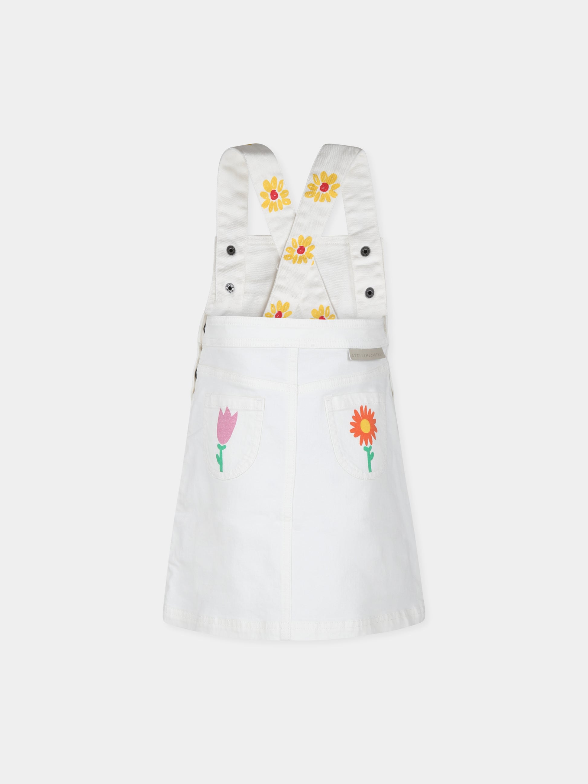 Salopette bianca per bambina con fiori e case,Stella Mccartney Kids,TV1A32 Z0156 101