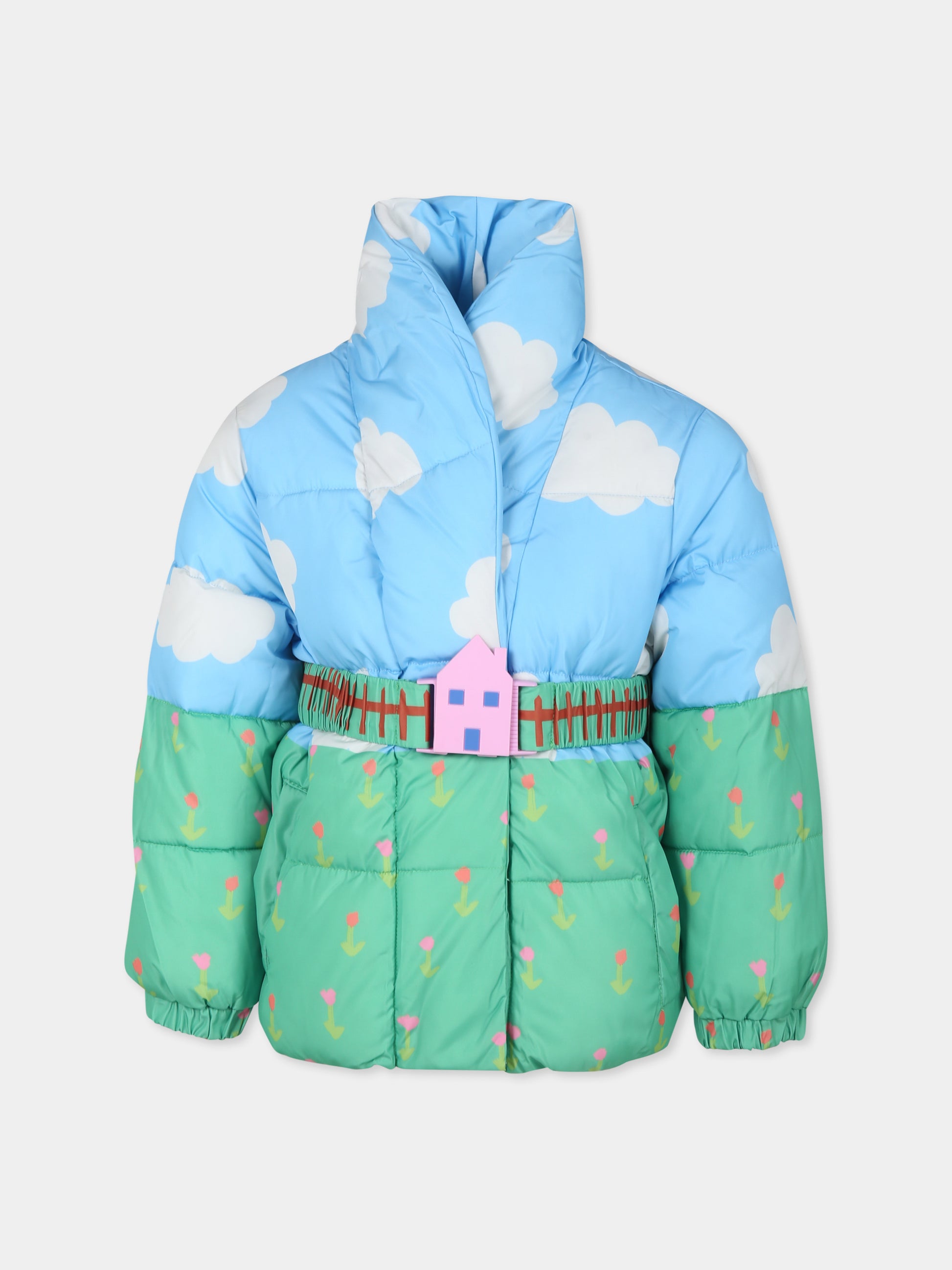 Piumino azzurro per bambina con nuvole,Stella Mccartney Kids,TV2A07 Z2056 999MC